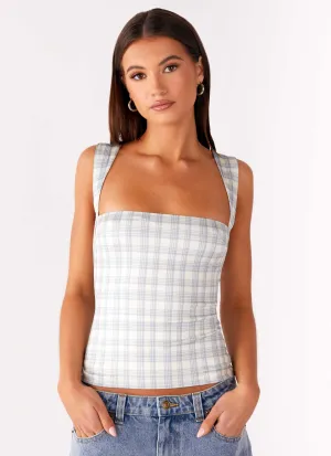 No Drama Strap Top - Grey Check Office Look ReinforcedStitching
