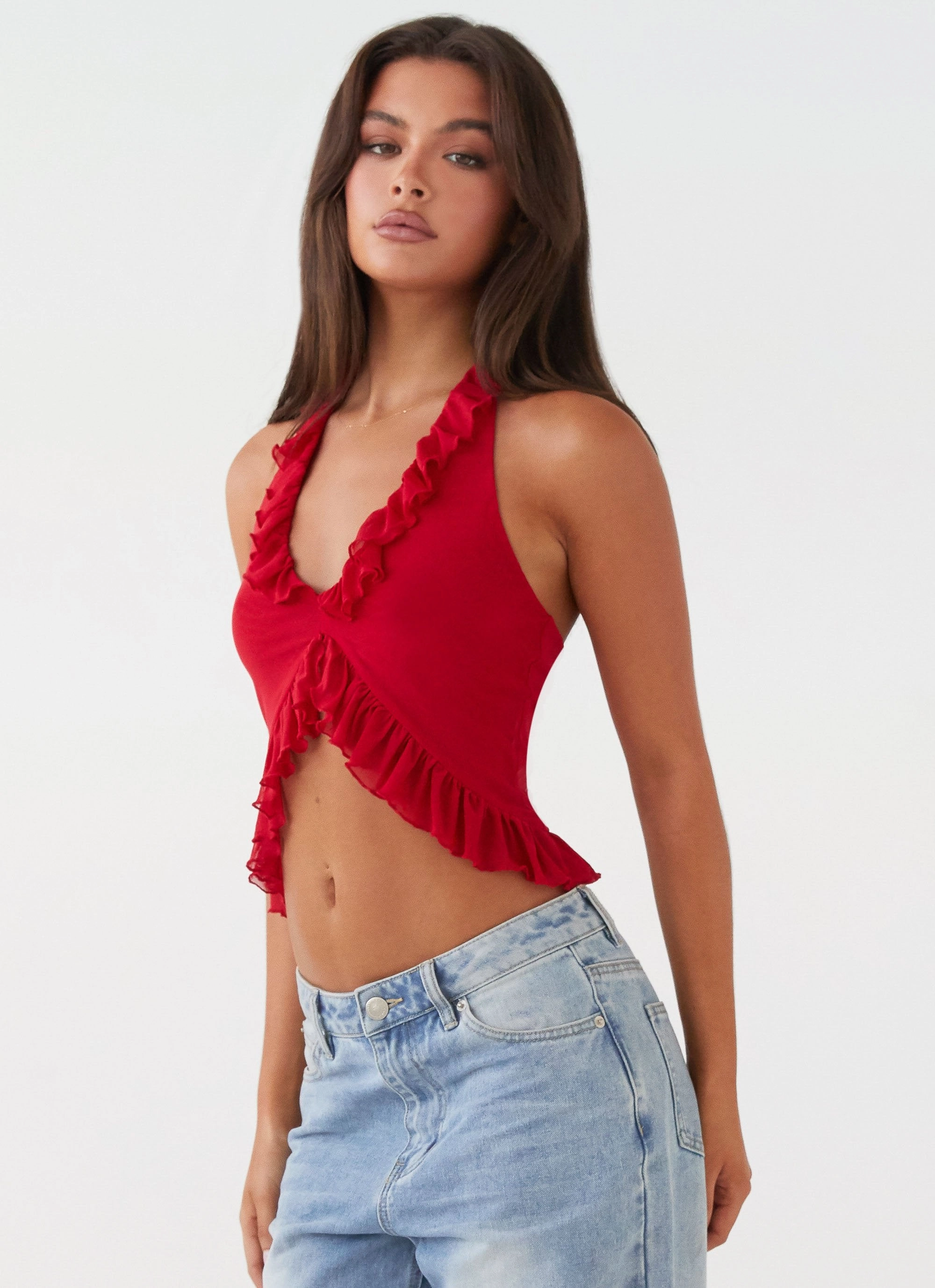 Quick Release Fasteners Tanya Mesh Frill Top - Red