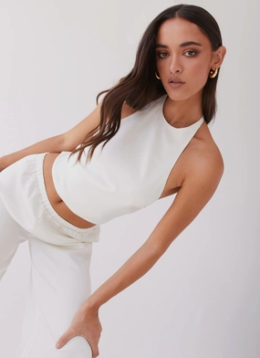 Quick Release Fastener ReflectiveTrims Bree Satin Halterneck Top - Pearl