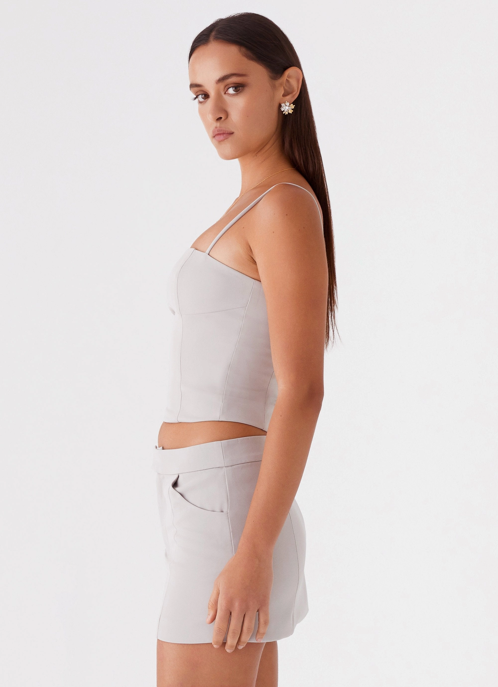 Eliana Crop Top - Grey Long Sleeve Tee EasyCare Fabric