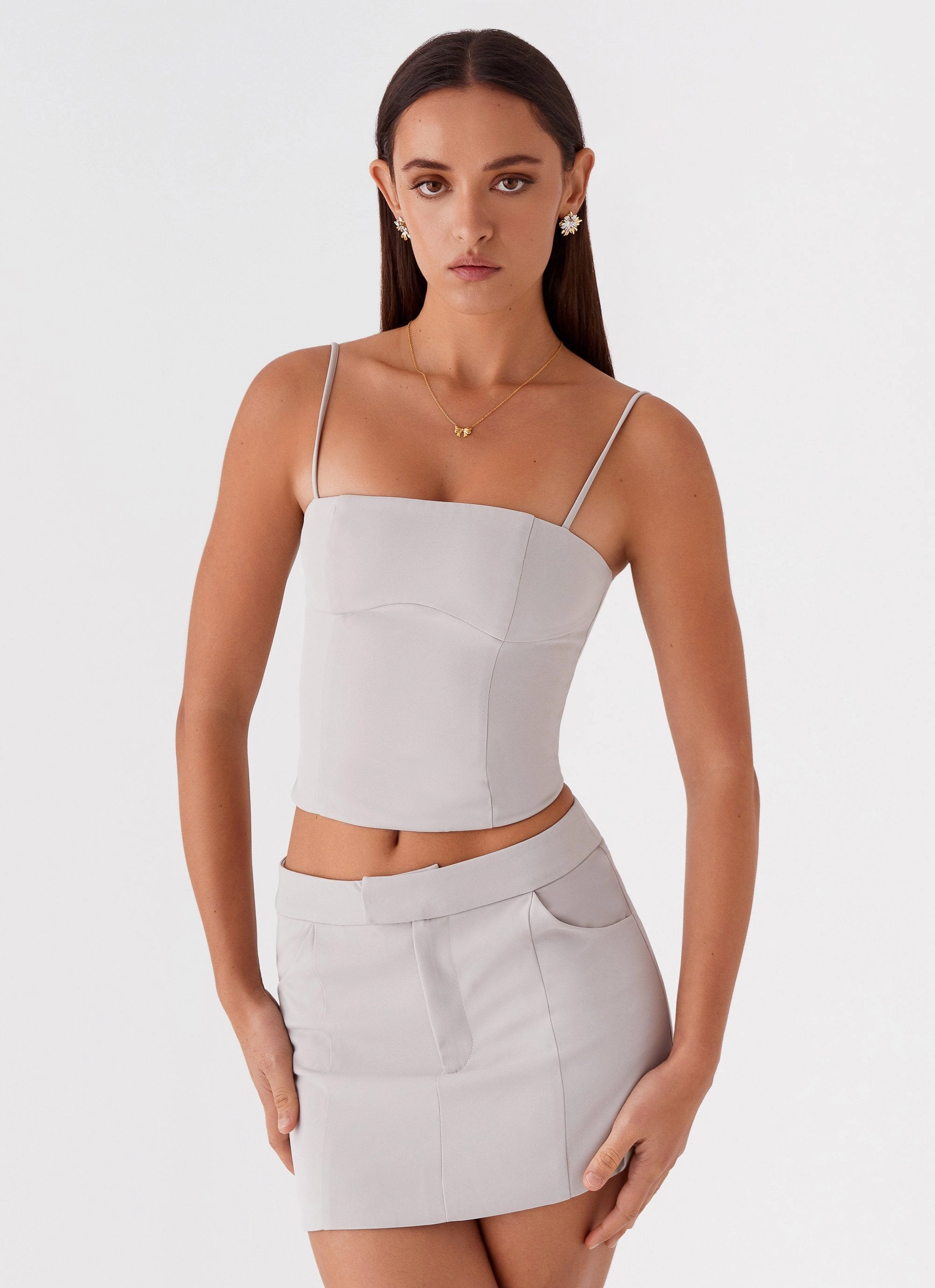 WrinkleResistantFinish Eliana Crop Top - Grey