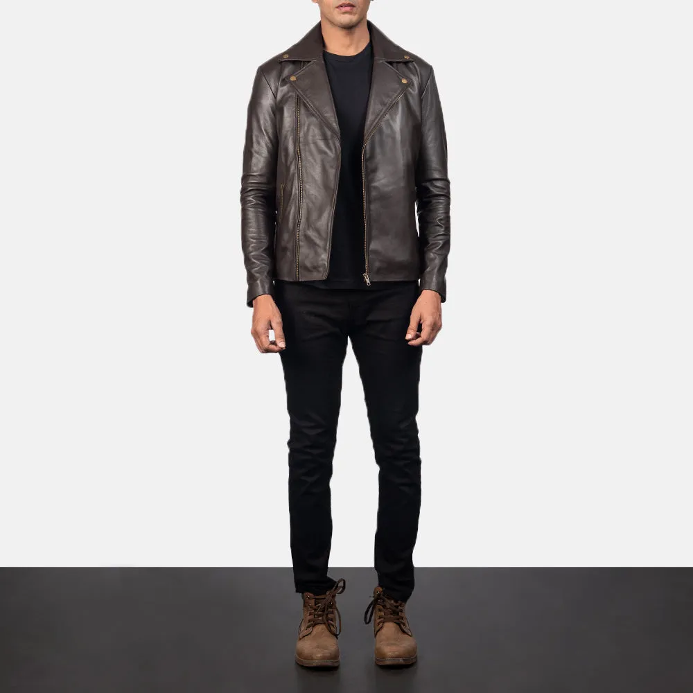 Noah Brown Leather Biker Jacket Up to 5XL