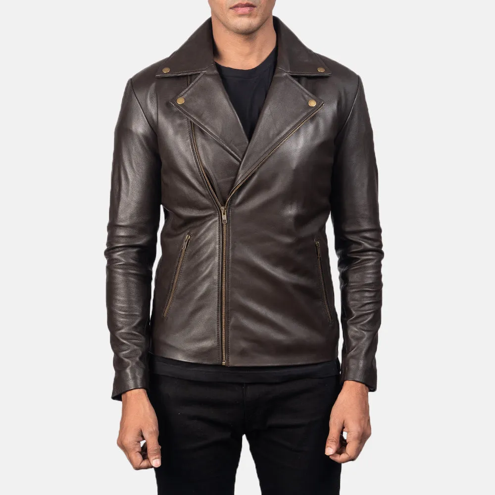 Noah Brown Leather Biker Jacket Up to 5XL