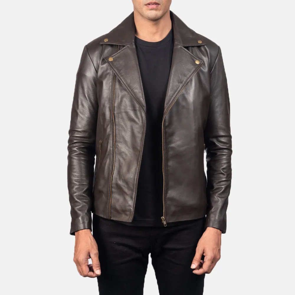 Noah Brown Leather Biker Jacket Up to 5XL