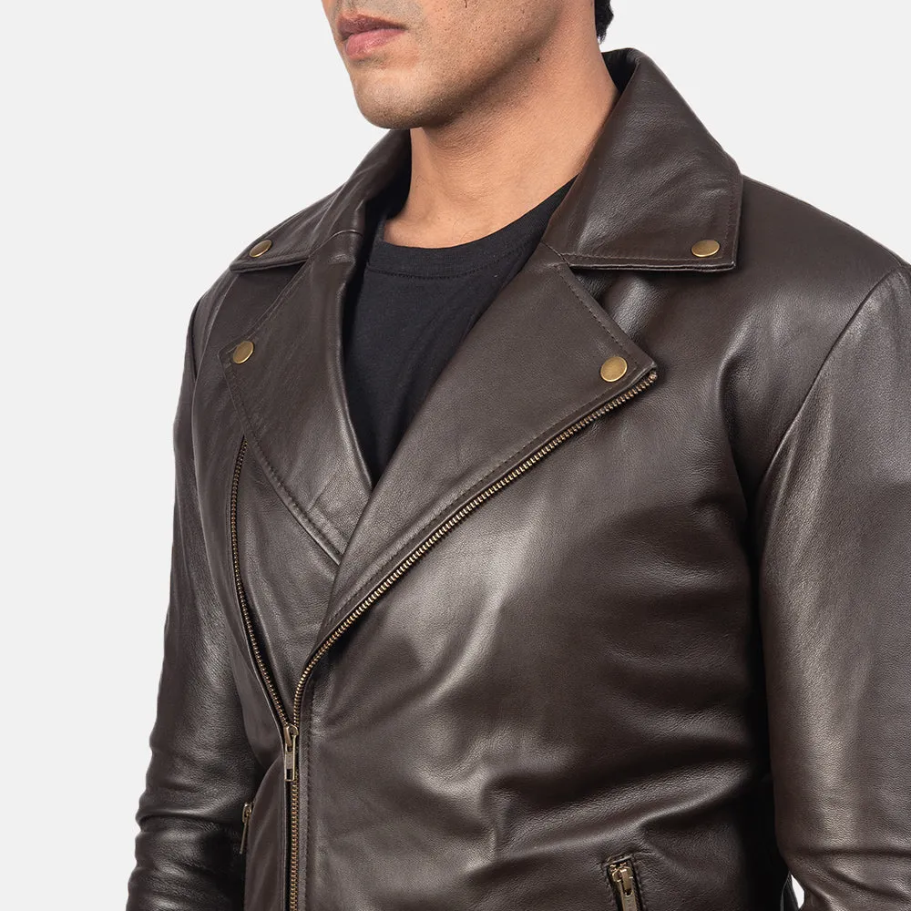 Noah Brown Leather Biker Jacket Up to 5XL