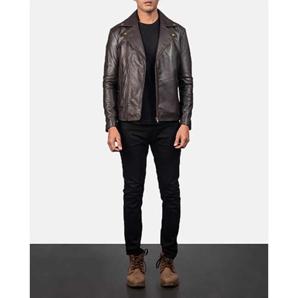 Noah Brown Leather Biker Jacket Up to 5XL