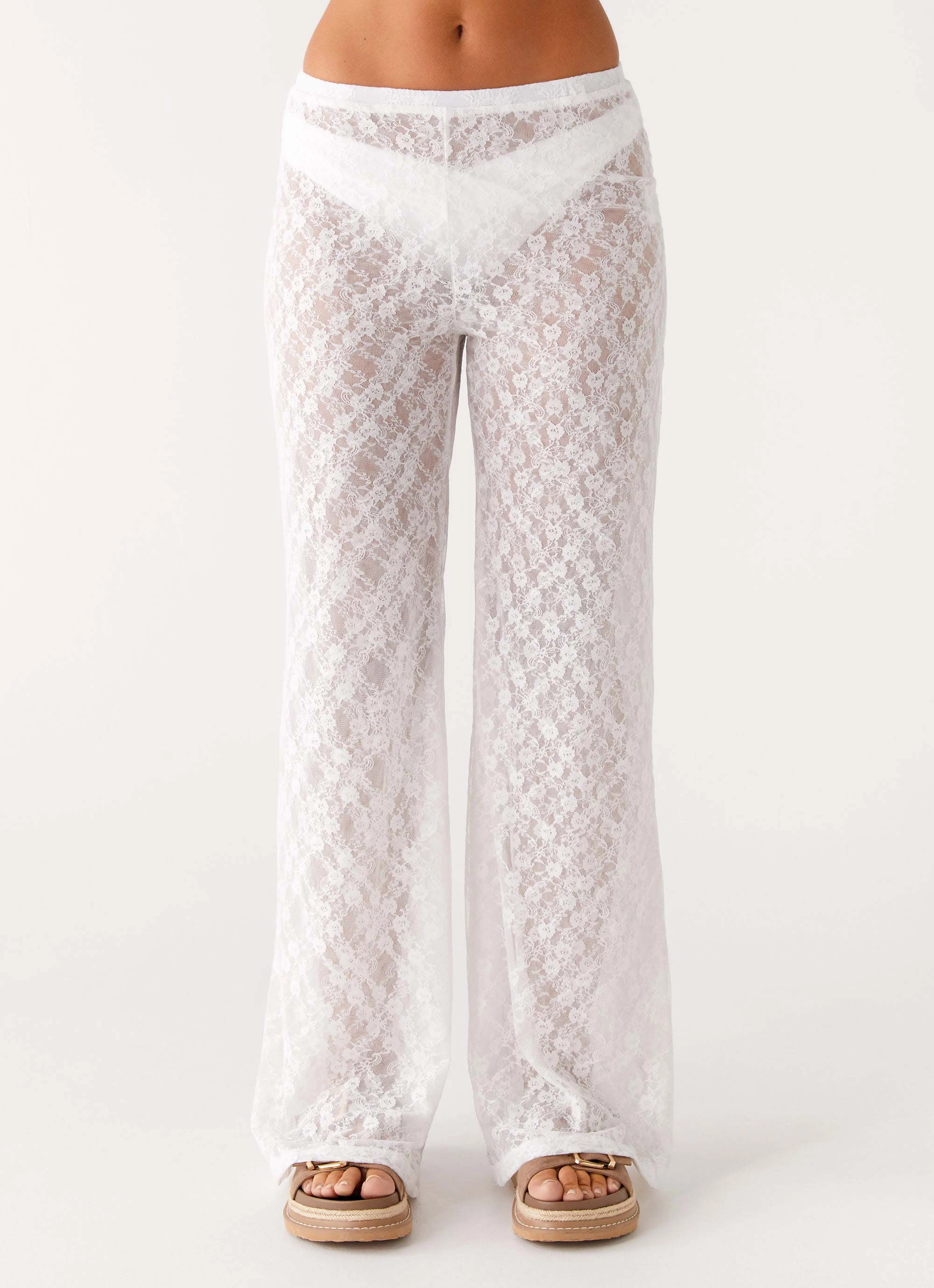 relaxed shape Matcha Lace Pants - White
