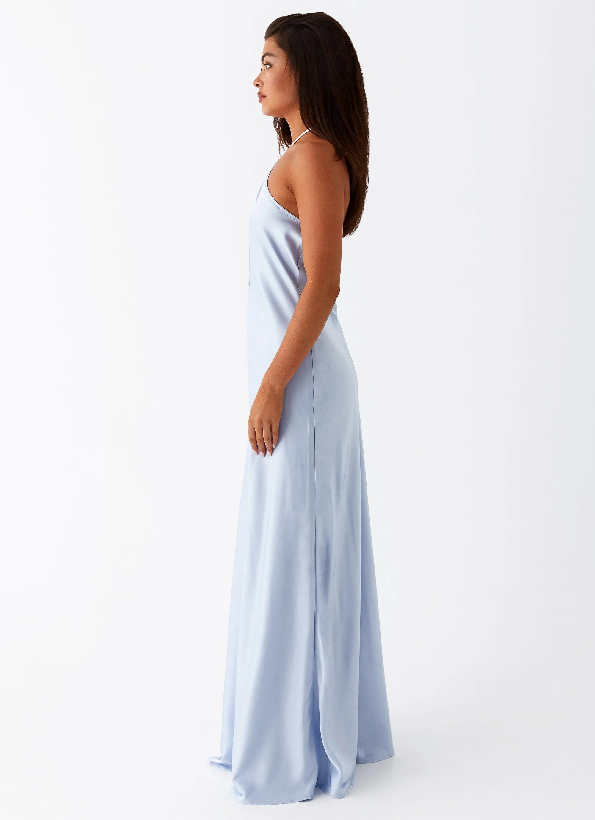 Sleek Silhouette Noir Symphony Maxi Dress - Ice Blue