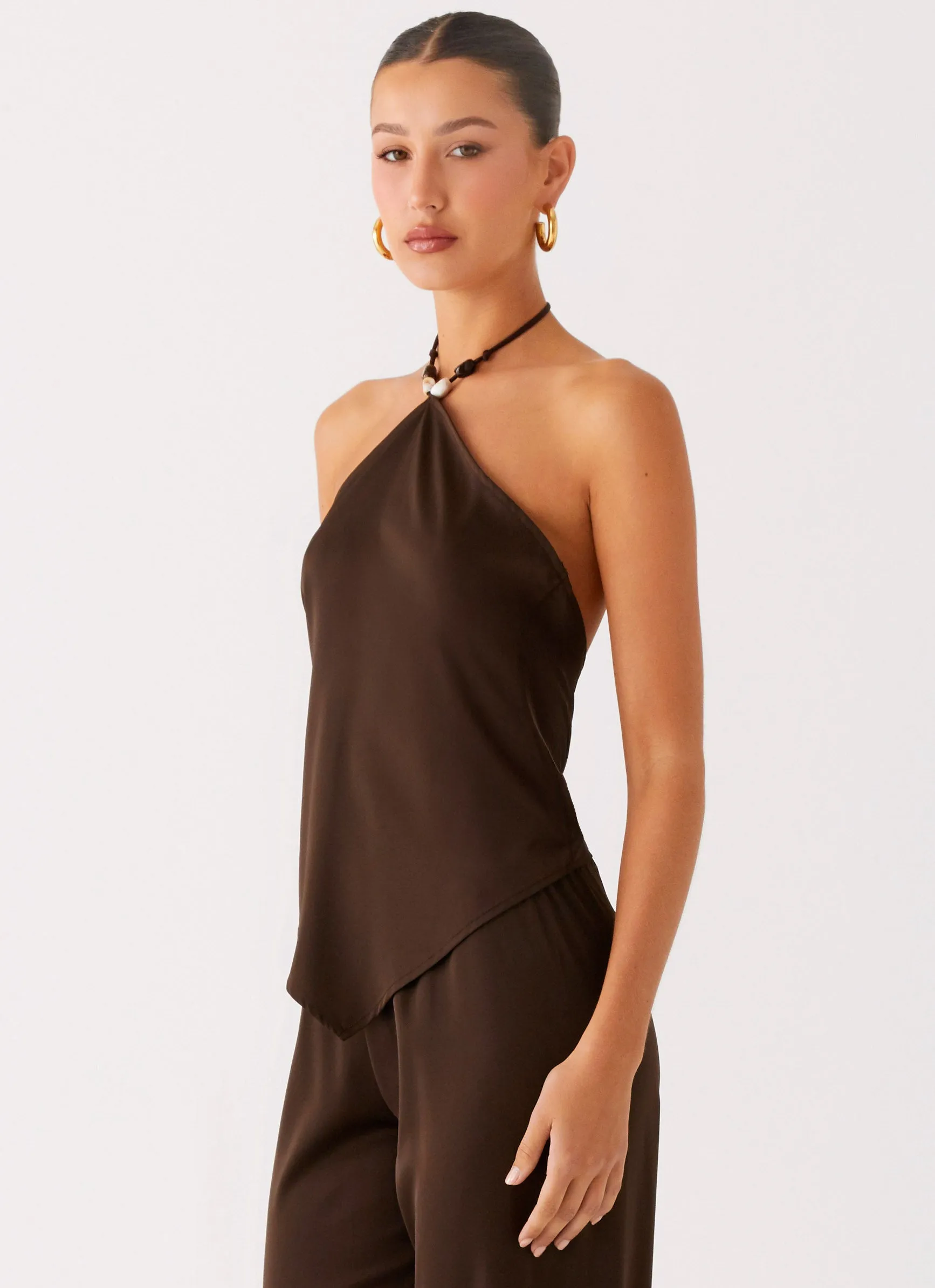 Jorjianna Halter Top - Chocolate PolyesterBlend Softened Edges