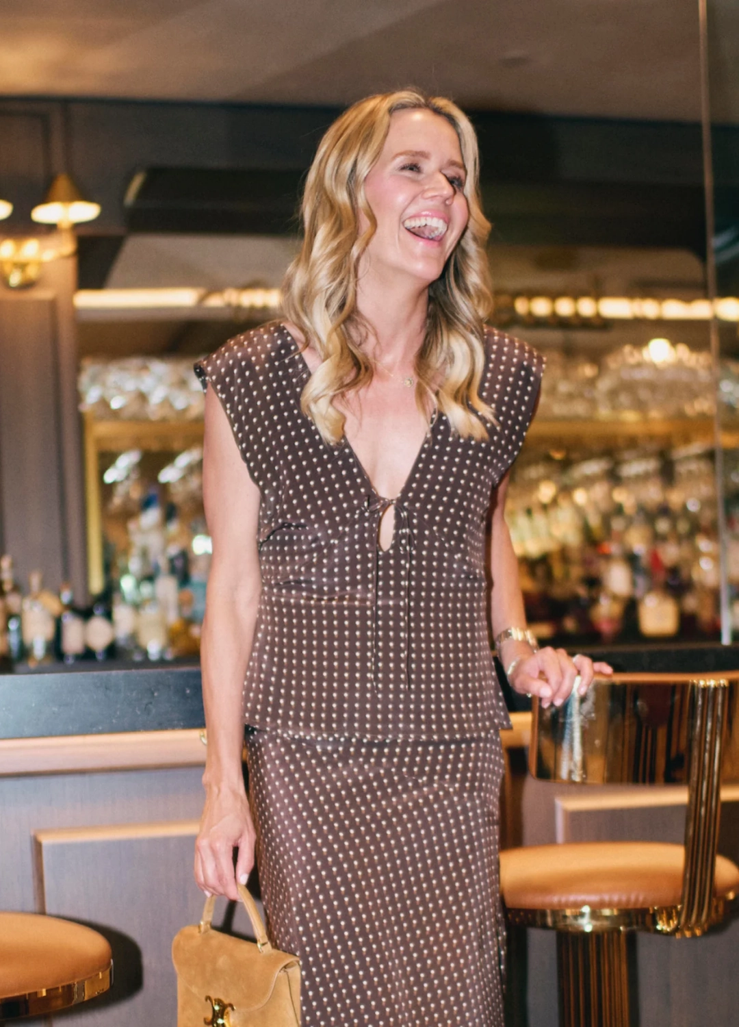 ContrastStitching MASON by MASON'S DAUGHTER | Esme Top, Cocoa Silk Polka Dot