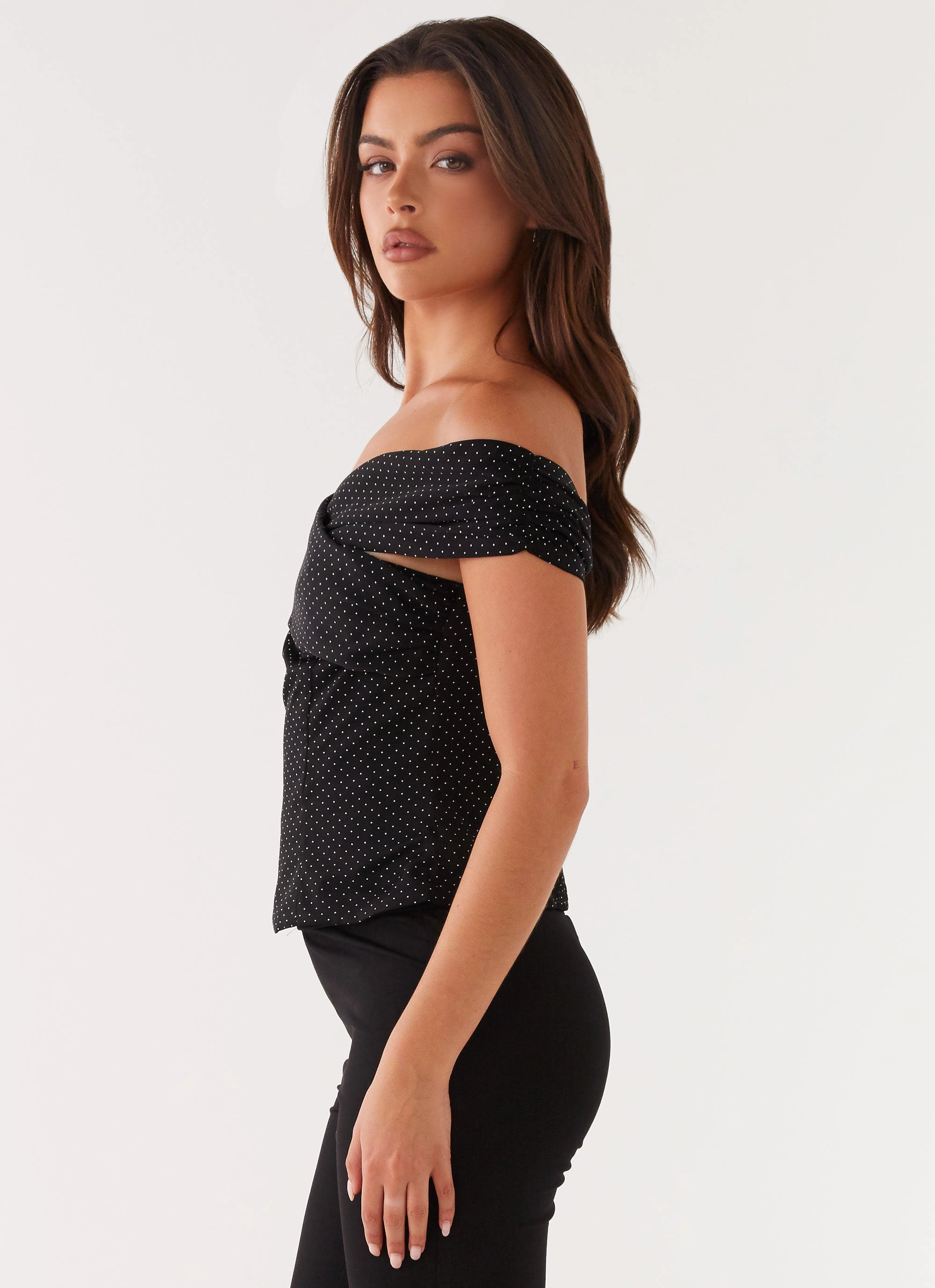 Non Restrictive Collar Tamera Top - Black Polka Dot