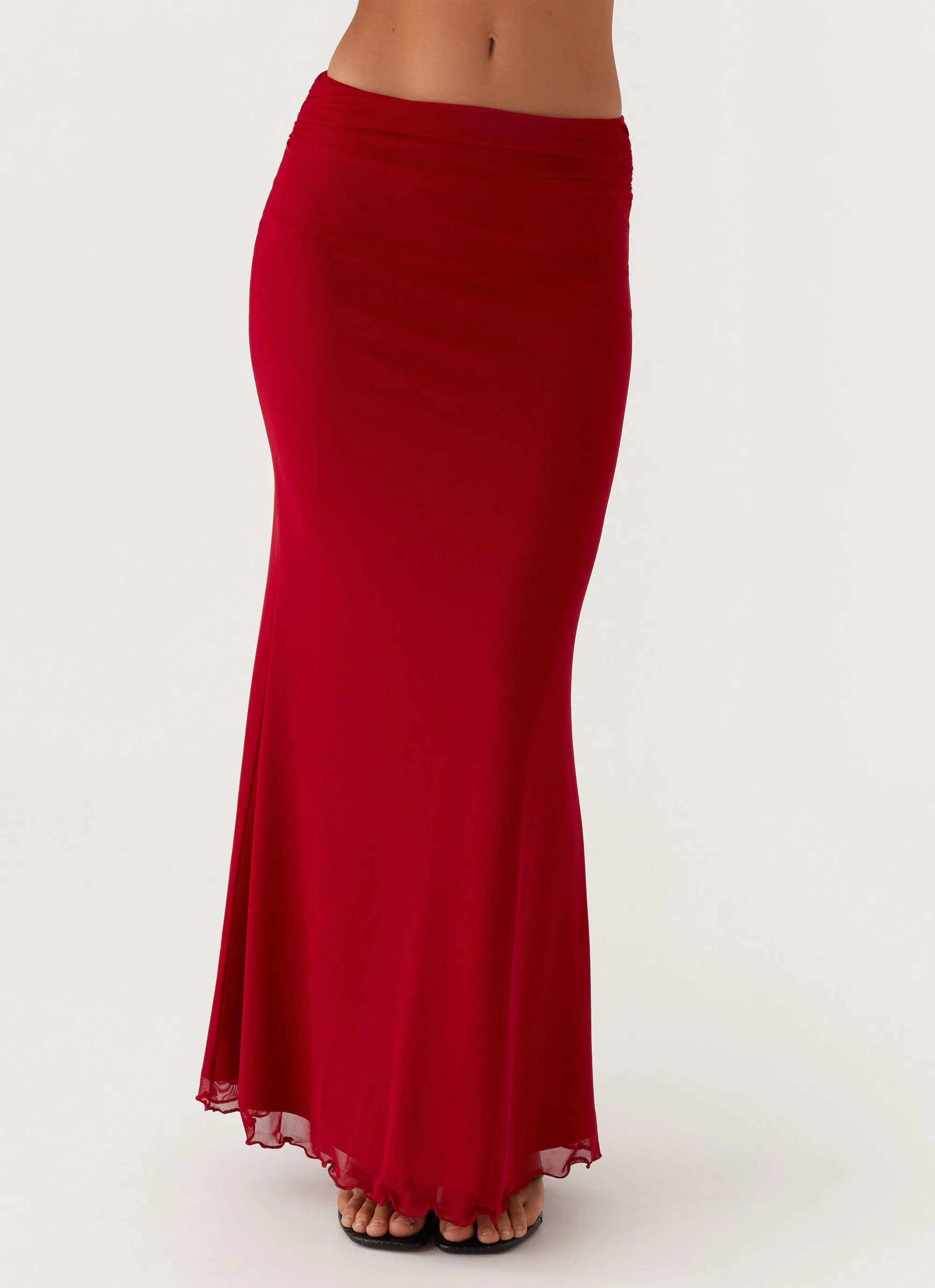 Rayne Maxi Skirt - Red Lightweight Material