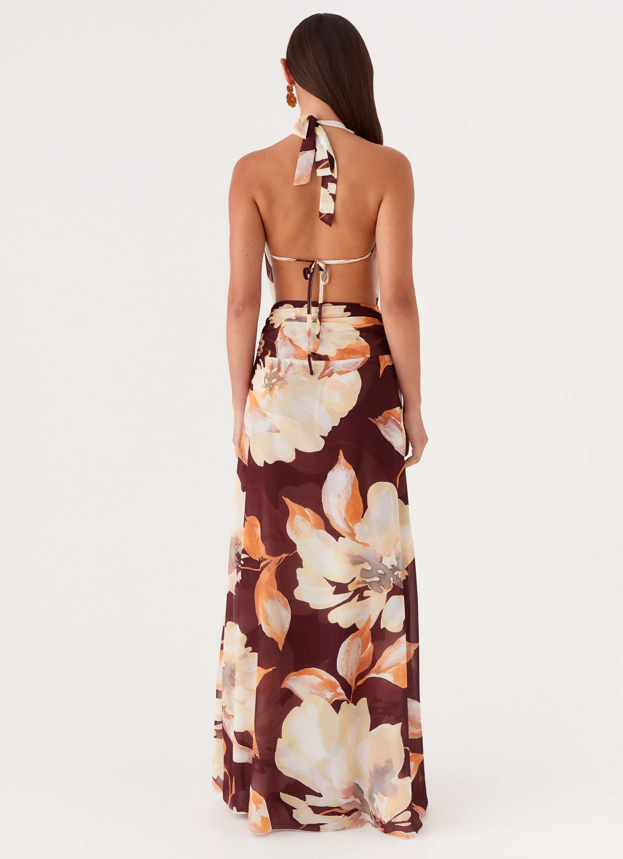 quick dry Soft Material Elysia Chiffon Maxi Dress - Brown Floral