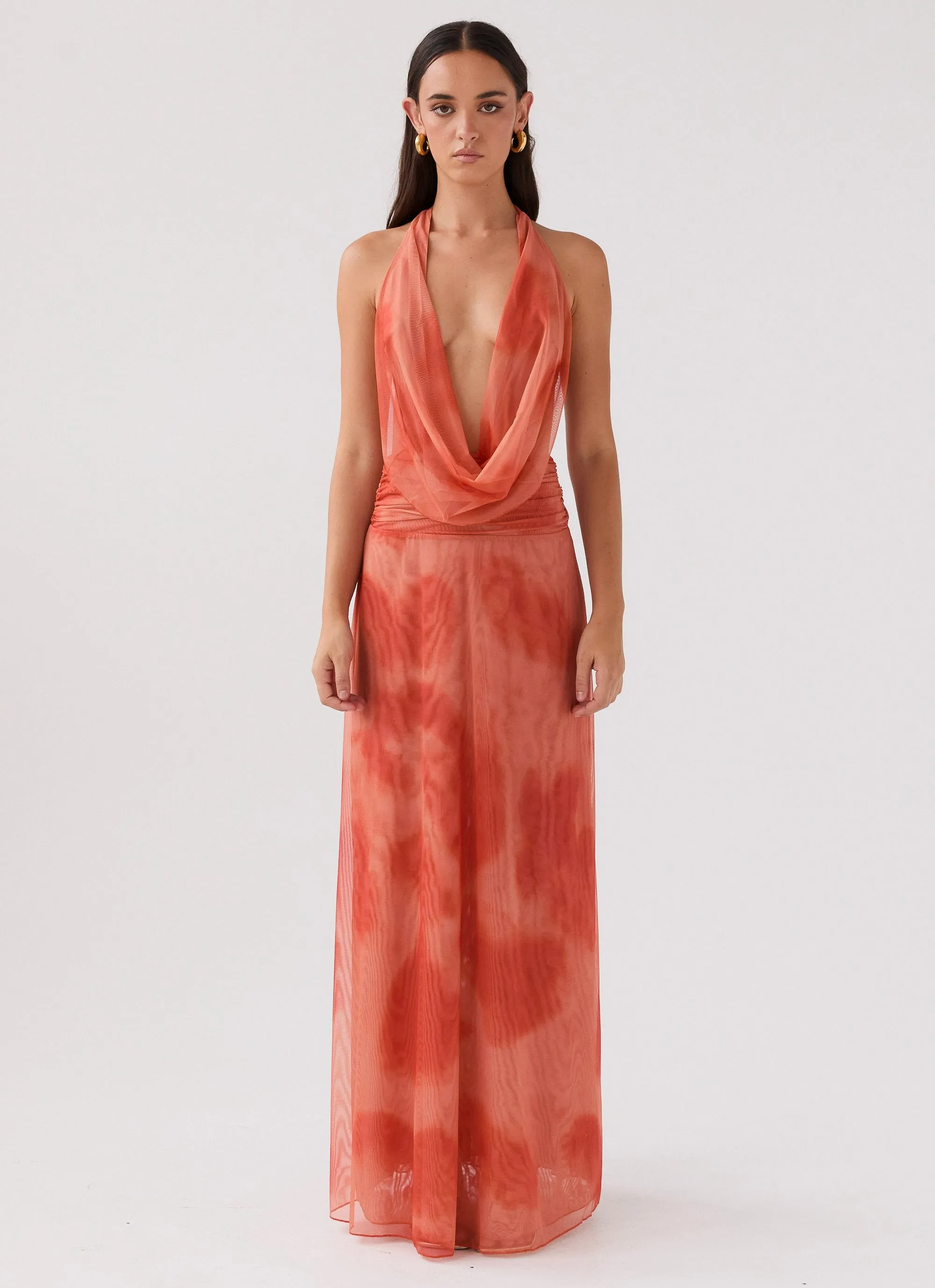 Travel Friendly Elysia Chiffon Maxi Dress - Fiery Fusion