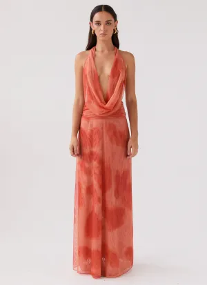 Travel Friendly Elysia Chiffon Maxi Dress - Fiery Fusion