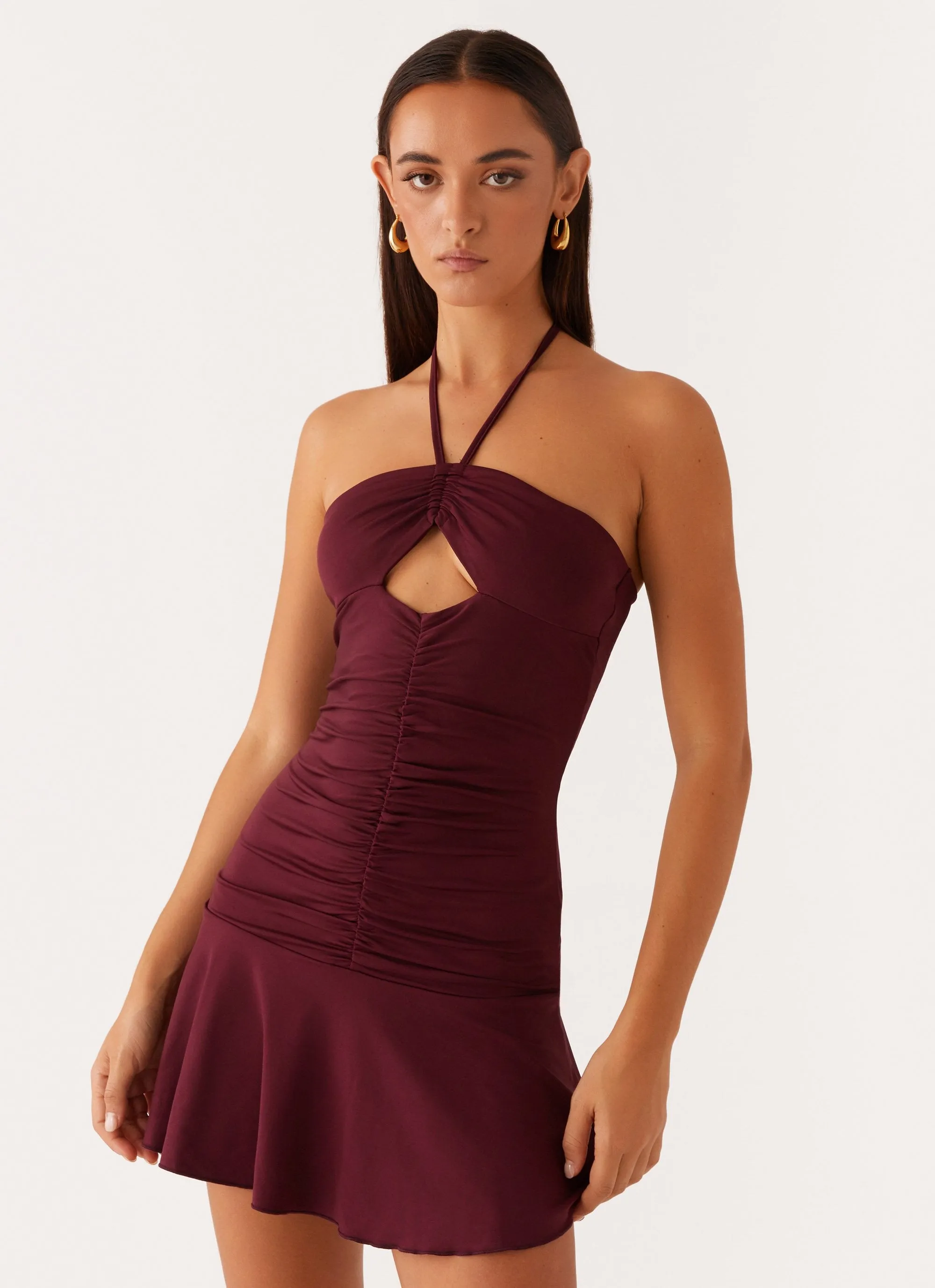 Katrina Halterneck Mini Dress - Deep Maroon Spring Break