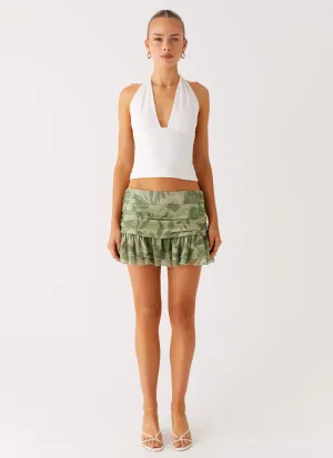 Glossy Texture Elspeth Frill Mini Skirt - Jade Fern