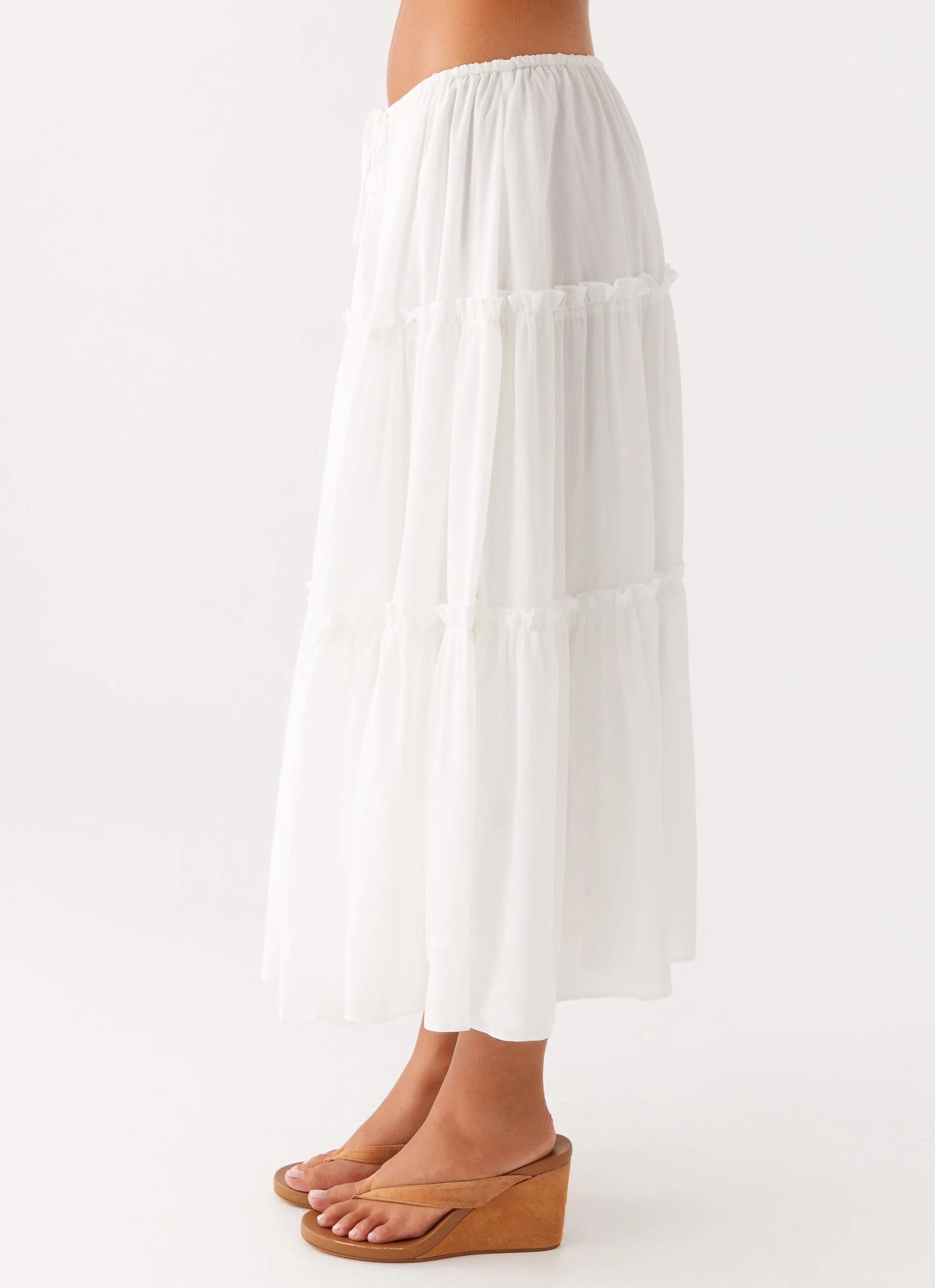 Evi Midi Skirt - Ivory Tiered Layers