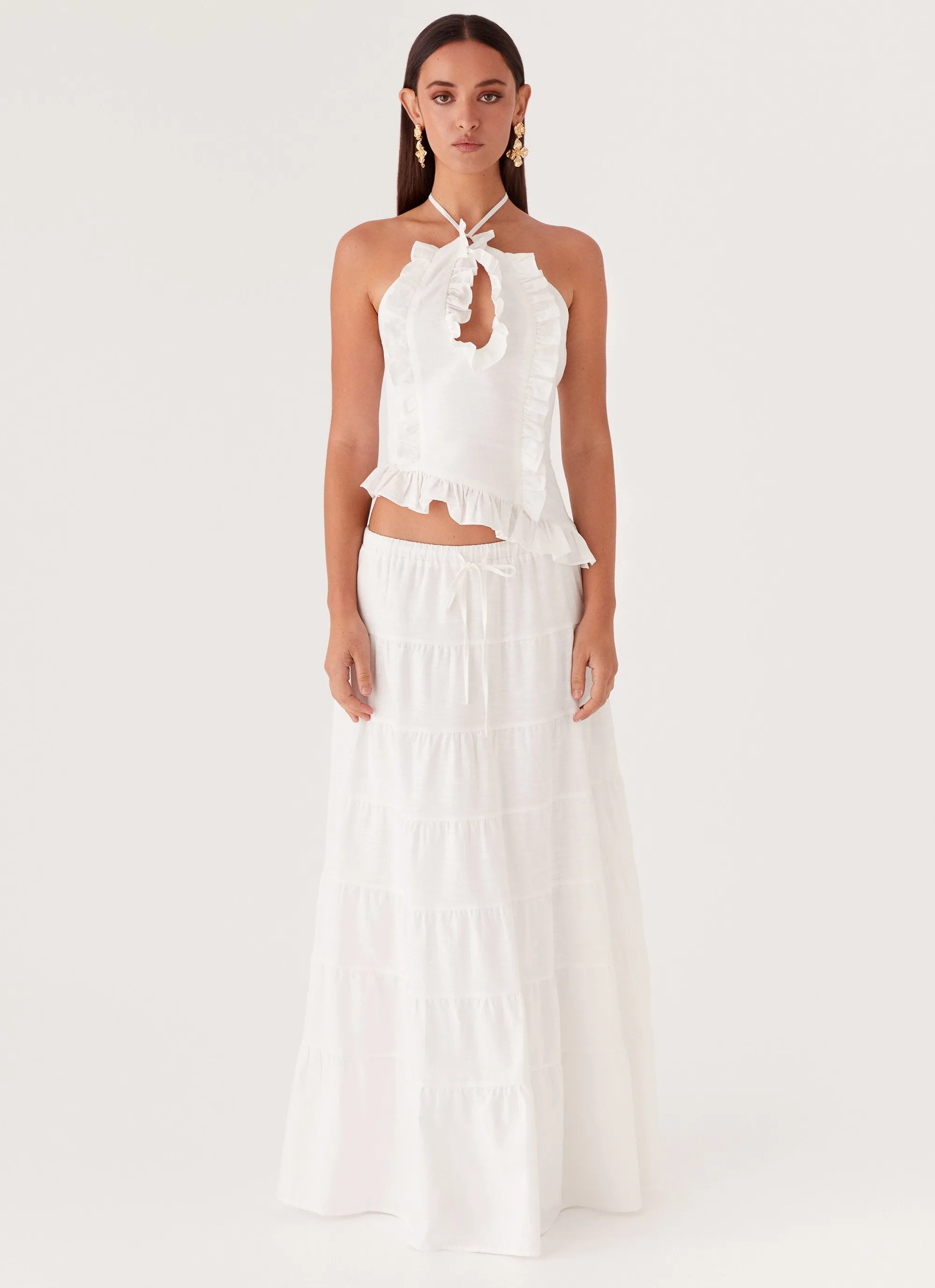 Soft Styling Foldable Design Mariella Linen Maxi Skirt - White