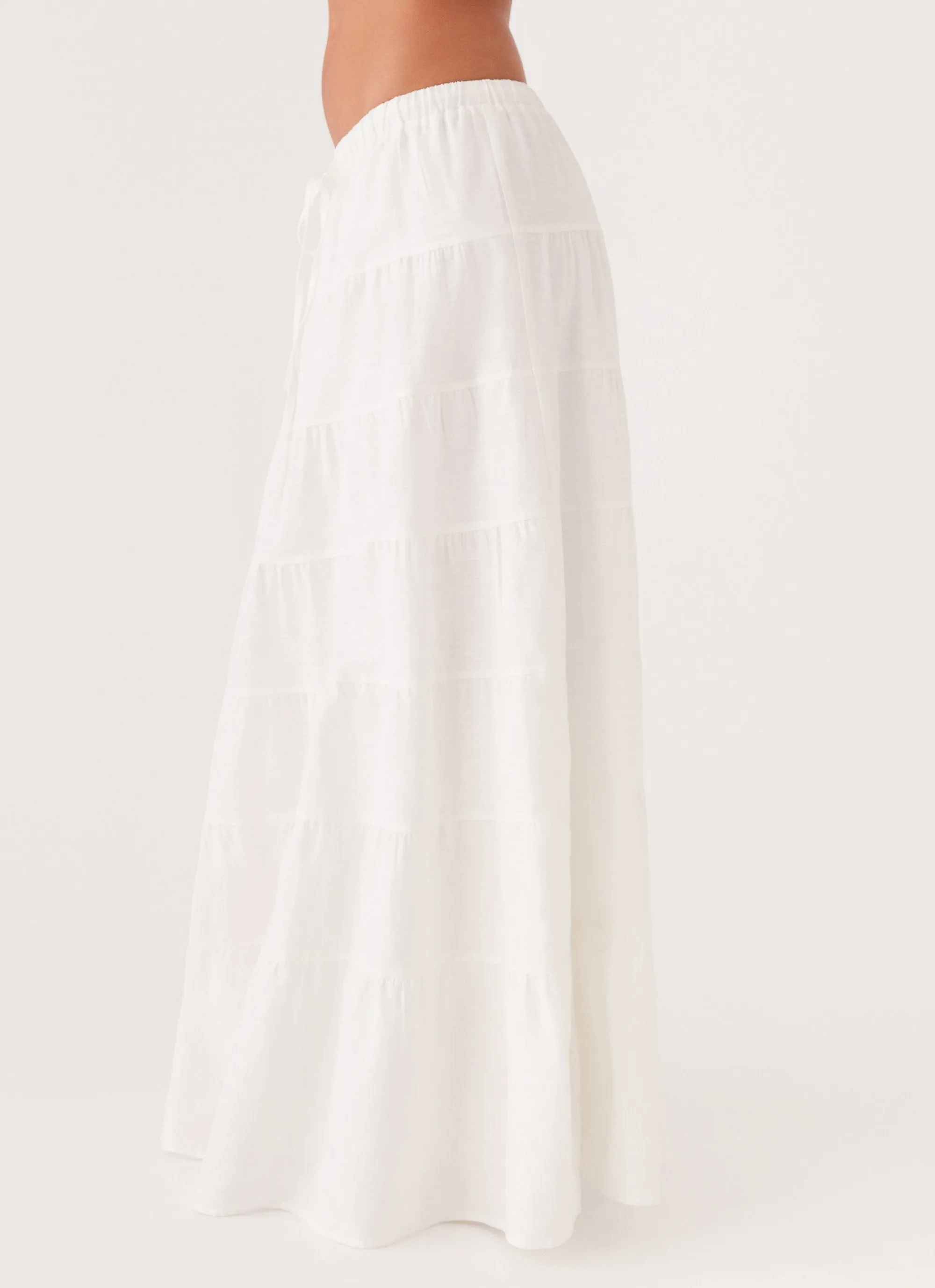 Smooth Cut Mariella Linen Maxi Skirt - White
