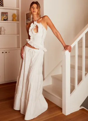 Mariella Linen Maxi Skirt - White Fresh Energy