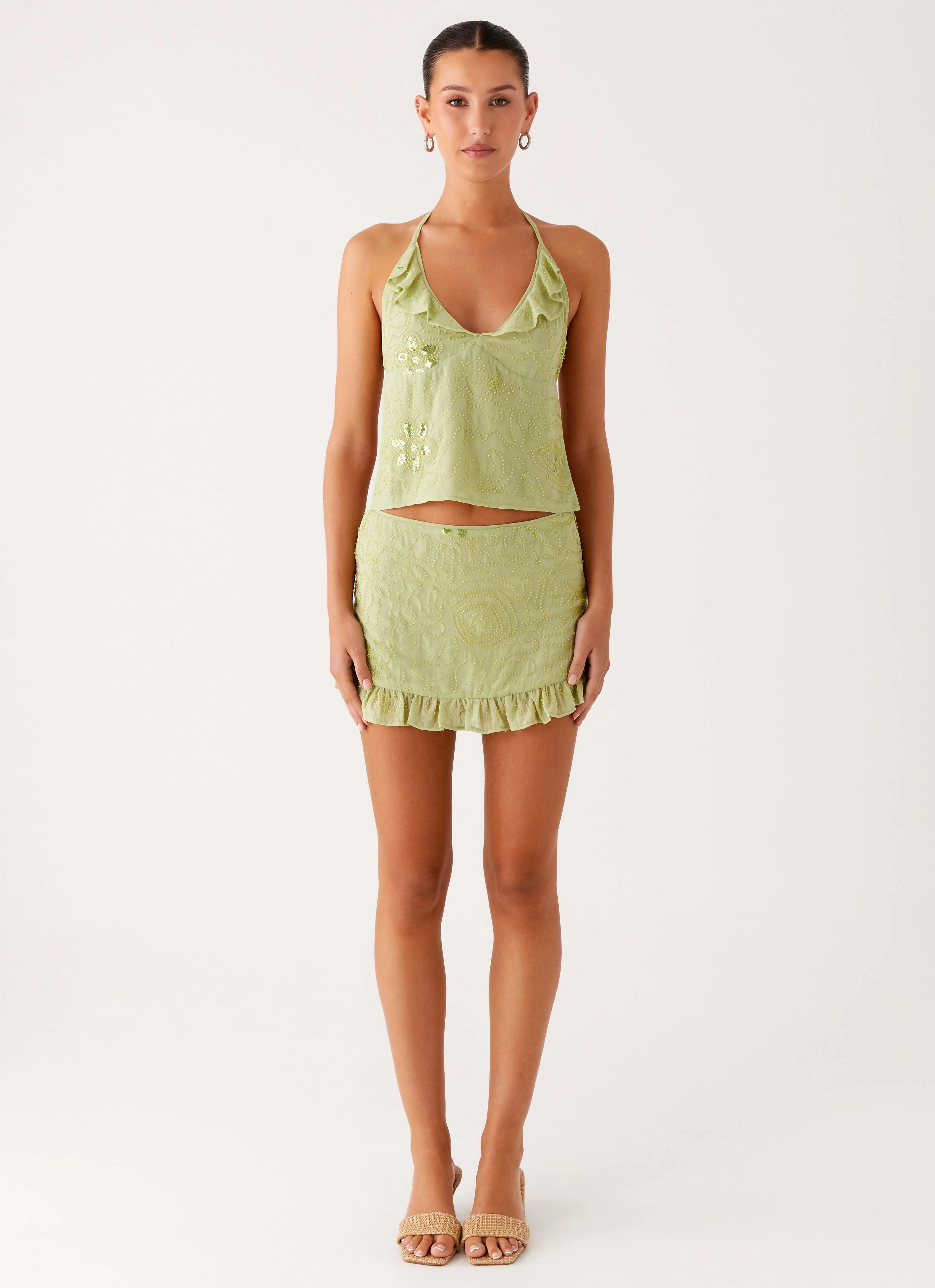 Savoir Beaded Mini Skirt - Mint Velvet Finish Simple Styling