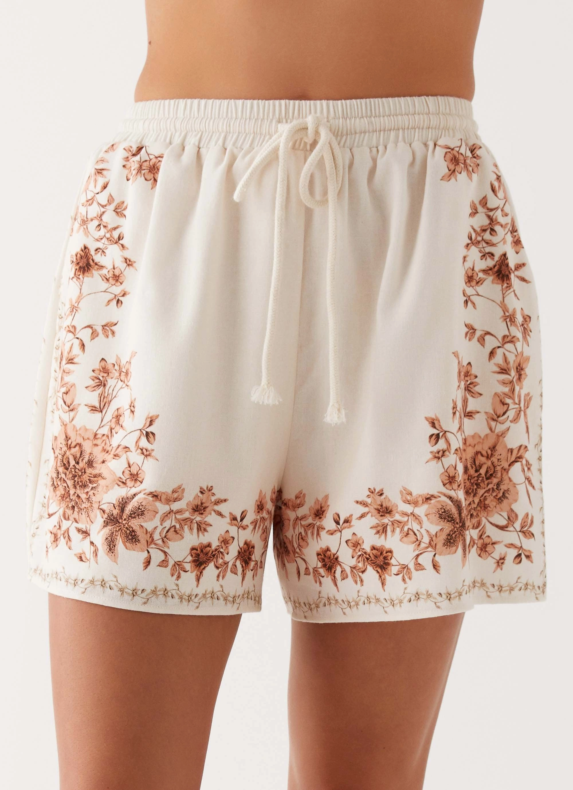 Dreamy Days Linen High Waisted Shorts - Ivory Button Closure