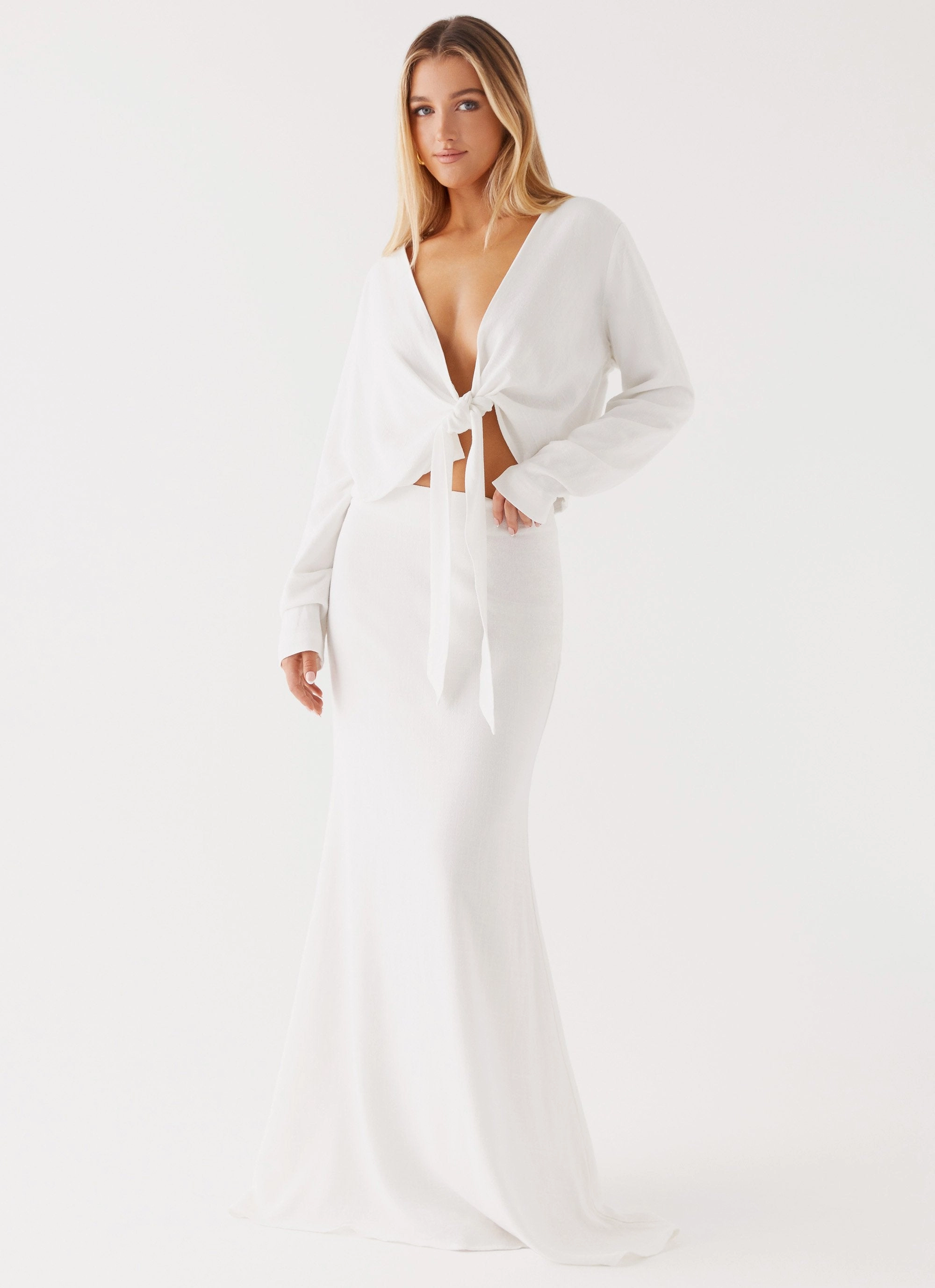 Parker Linen Maxi Skirt - White Low Profile Insulation