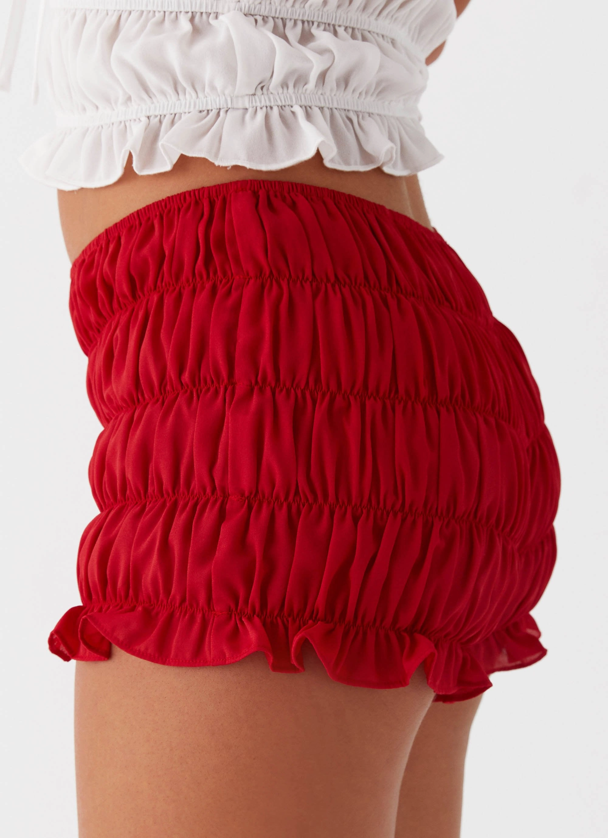 Stretch Ready Breathable Comfort Girls Like Us Ruched Mini Shorts - Red