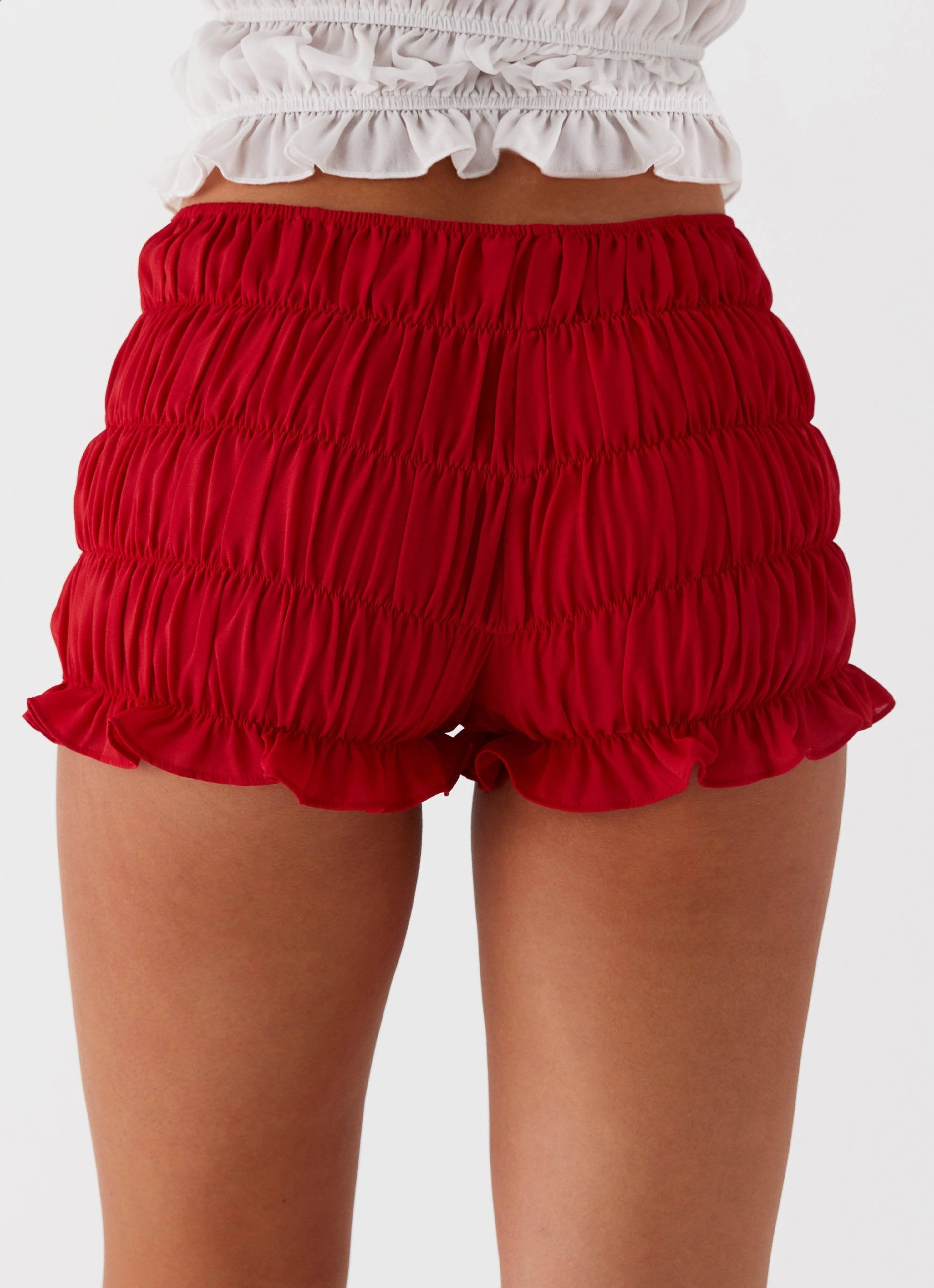 Sporty Function Girls Like Us Ruched Mini Shorts - Red