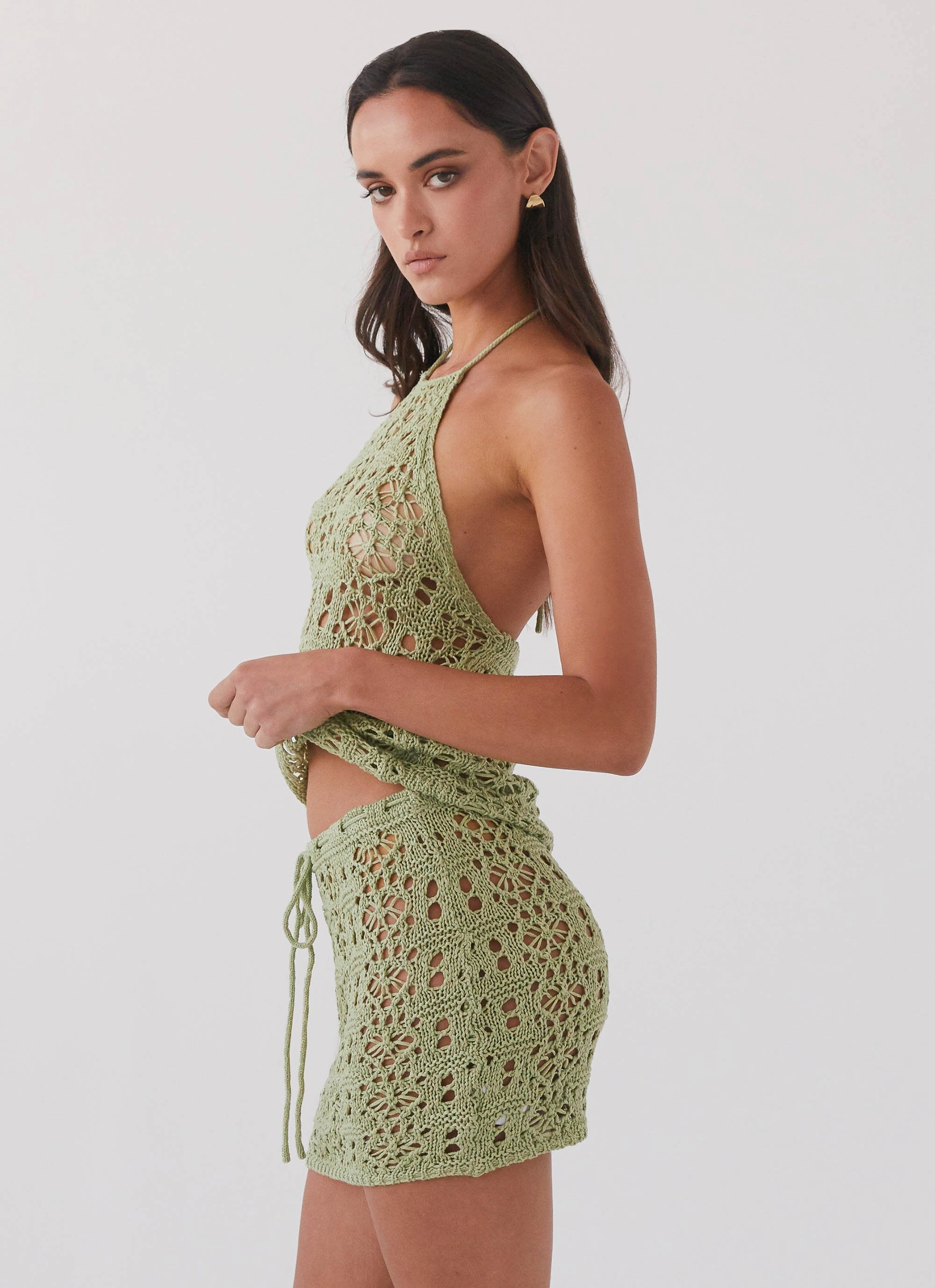 Free Mind Crochet Mini Skirt - Light Olive NonBulkyLayering Stretch Enhanced Mobility Zones