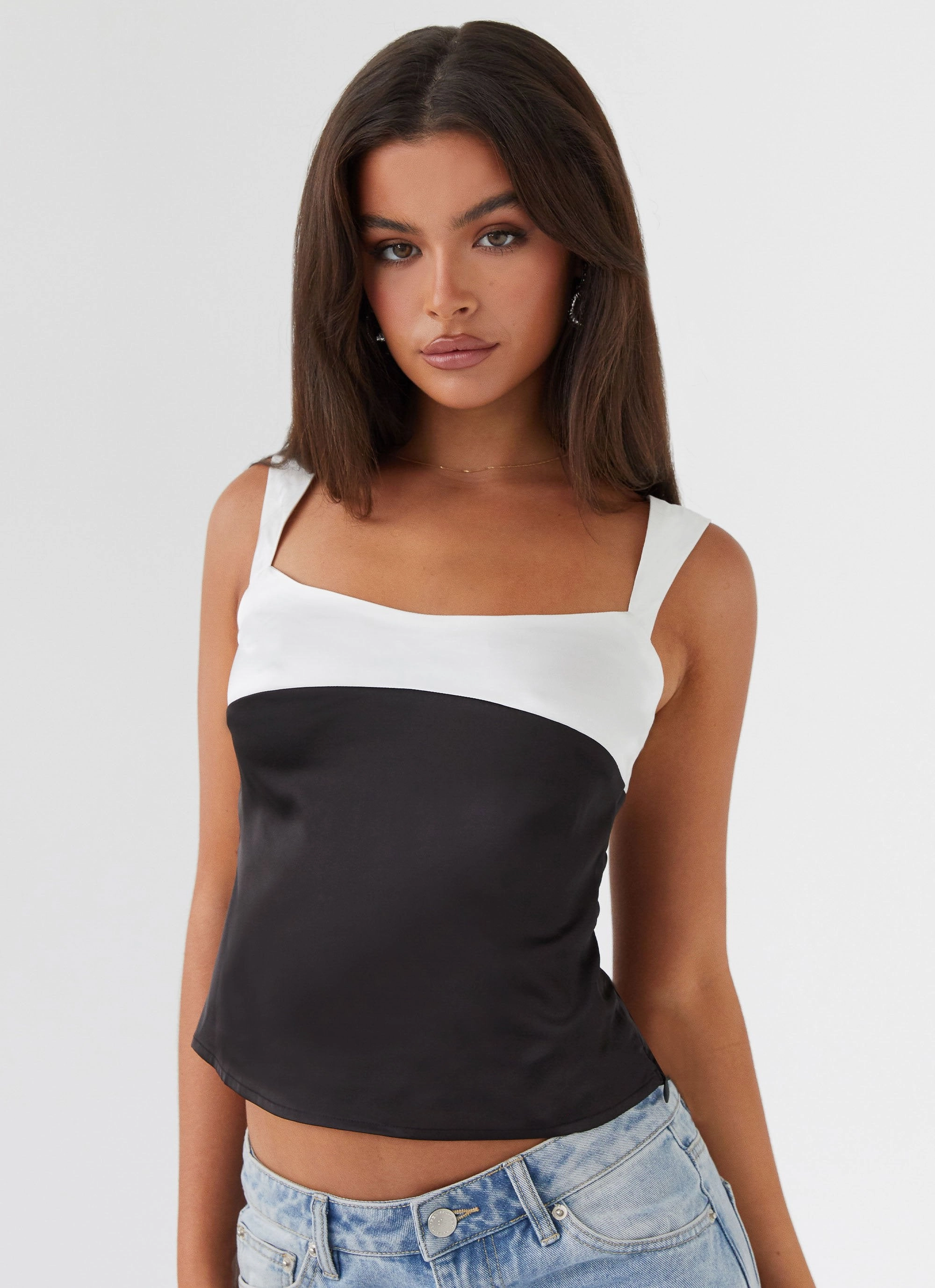 Lylah Satin Top - Onyx Tagless Neckline Quick Dry Fabric