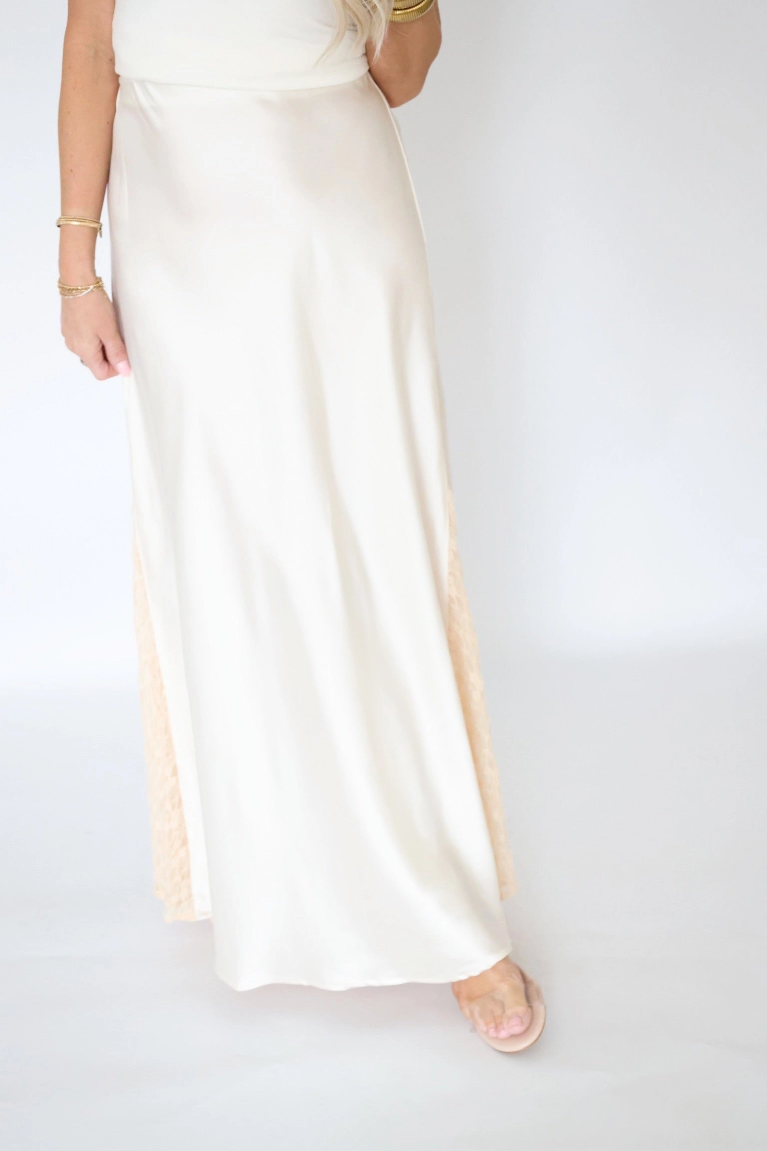 Flexible Waistband Adaptation Louise Lace Midi Skirt- Ivory (FINAL SALE)