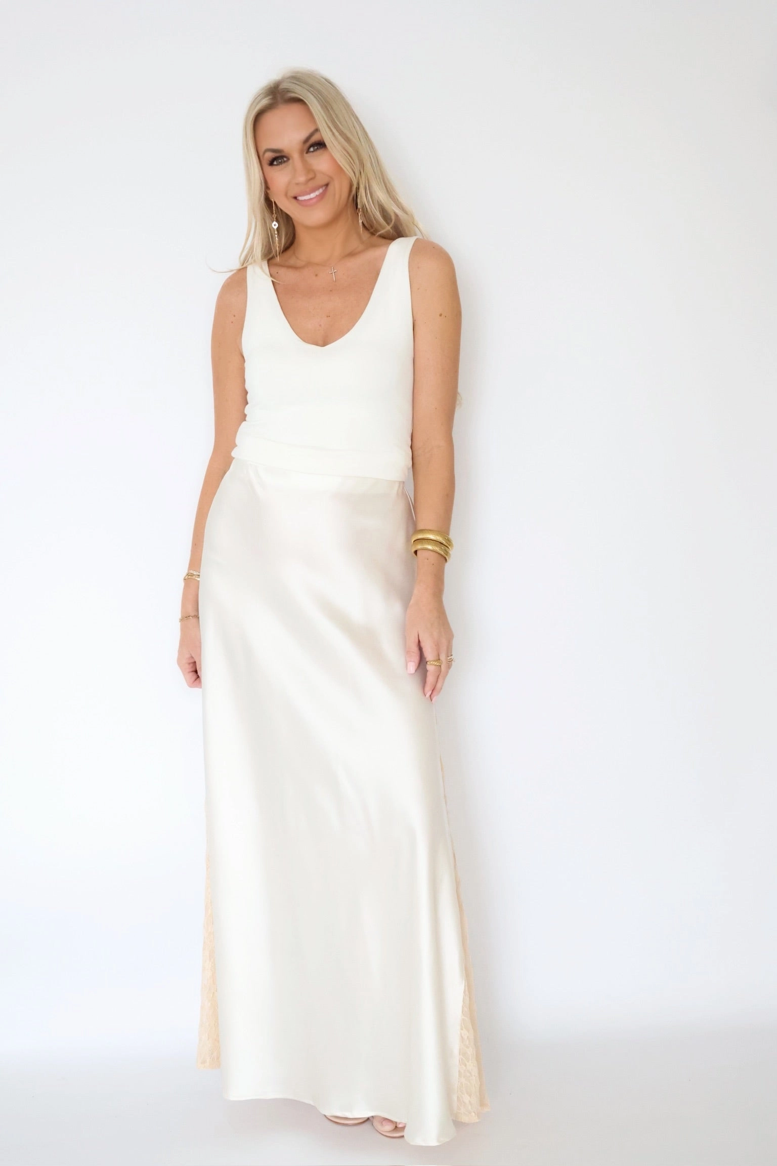 MultiFunctional Pocket Placement HypoallergenicMaterial Louise Lace Midi Skirt- Ivory (FINAL SALE)