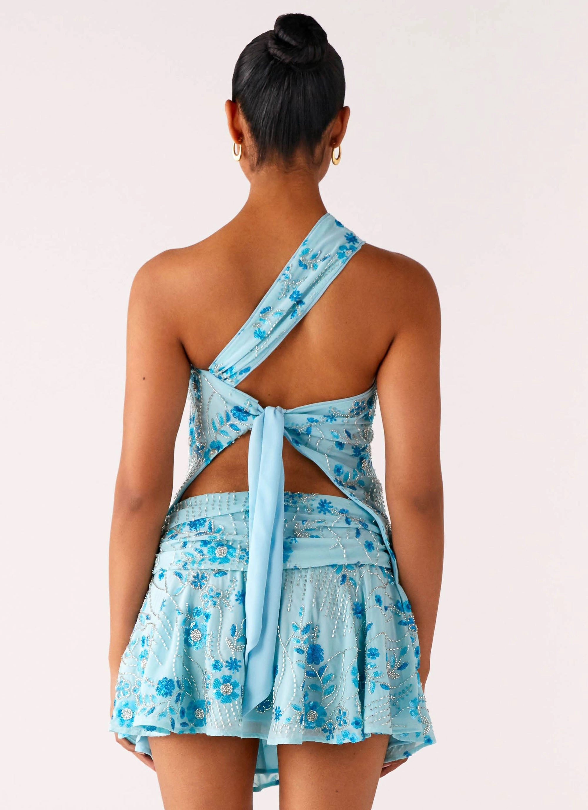 On The Go Layer Weekend Casual Delight Me Beaded Low Rise Mini Skirt - Blue