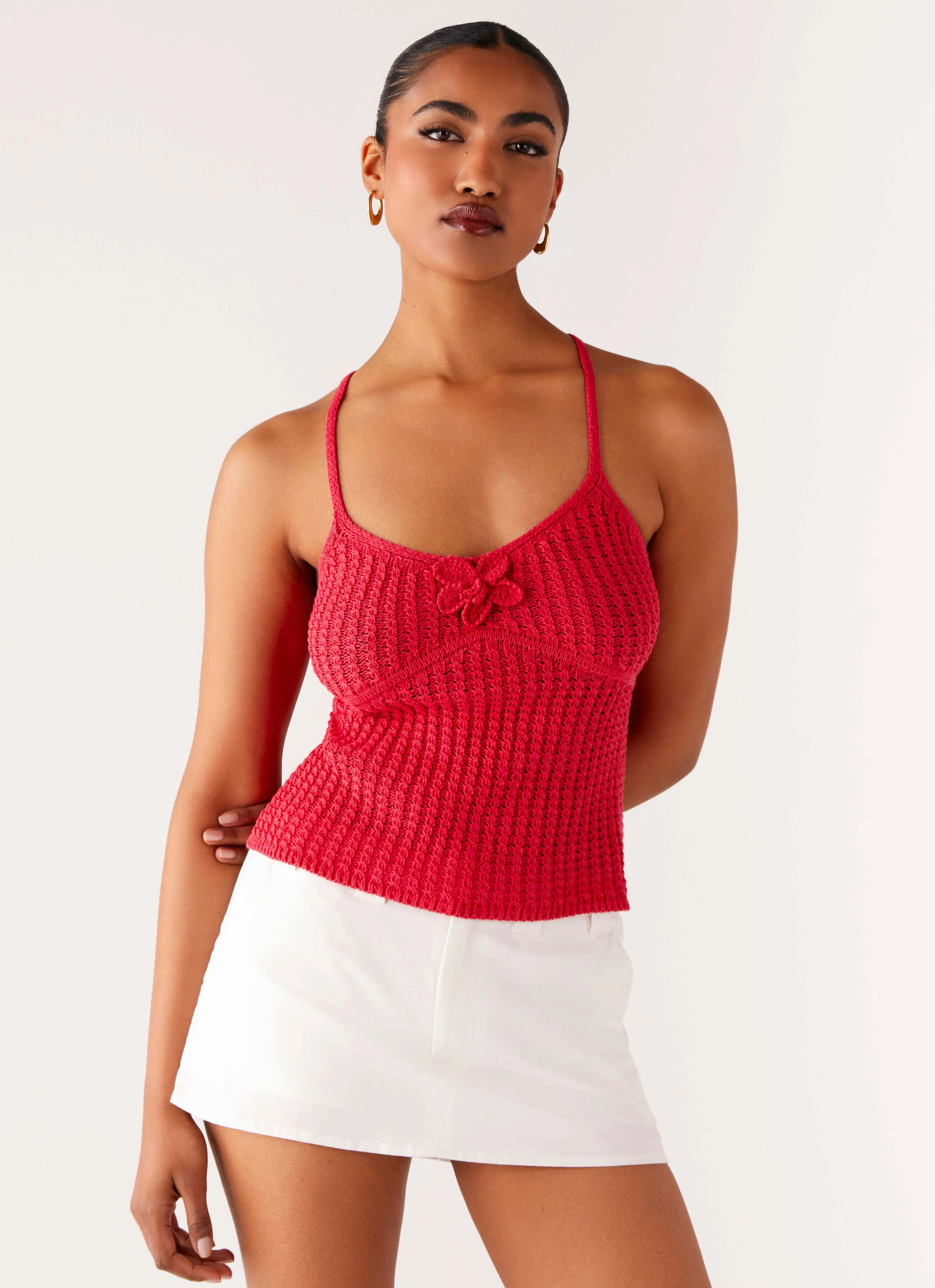 Hydrophobic Threadwork Quick Dry Fabric Tiare Crochet Top - Fuchsia