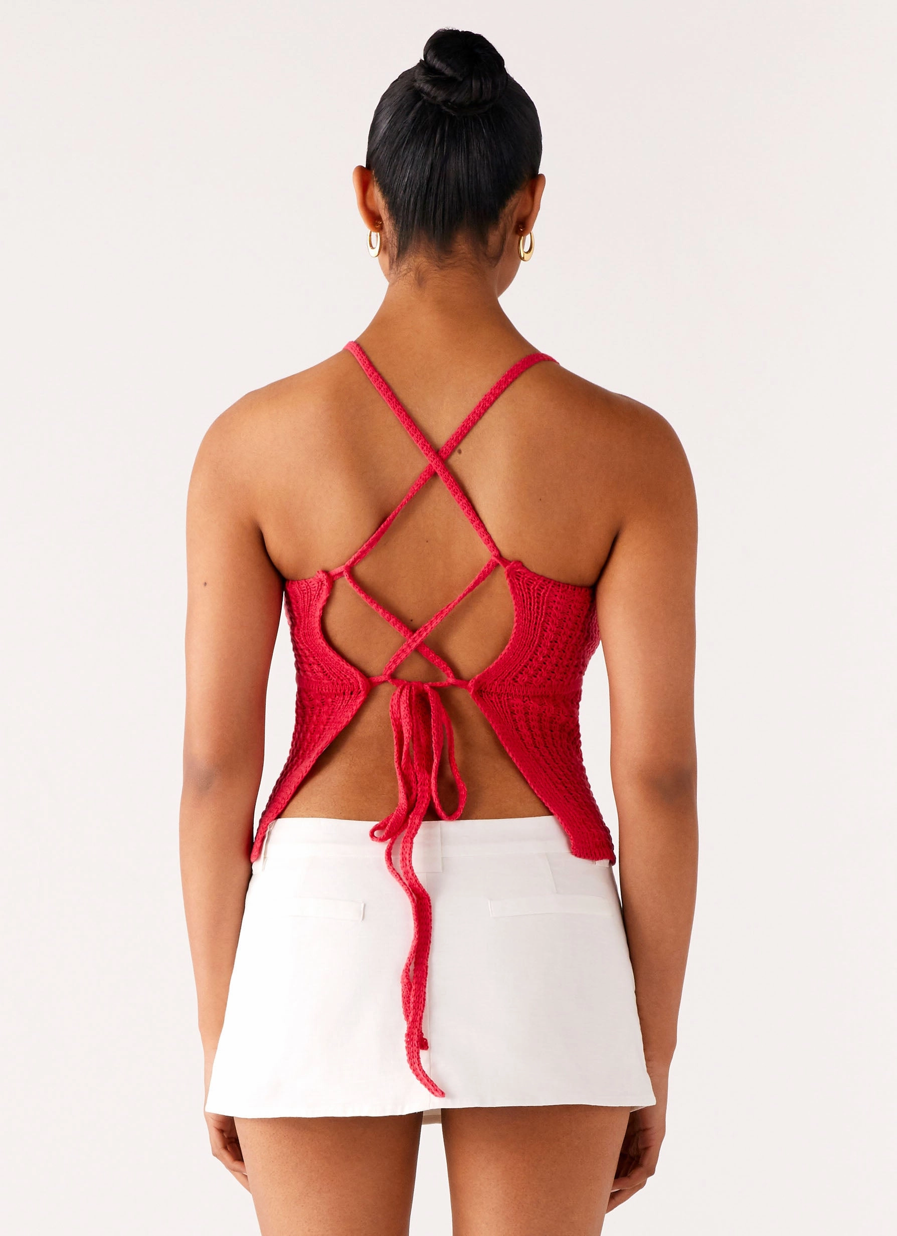 Anti Pilling Fabric Tiare Crochet Top - Fuchsia