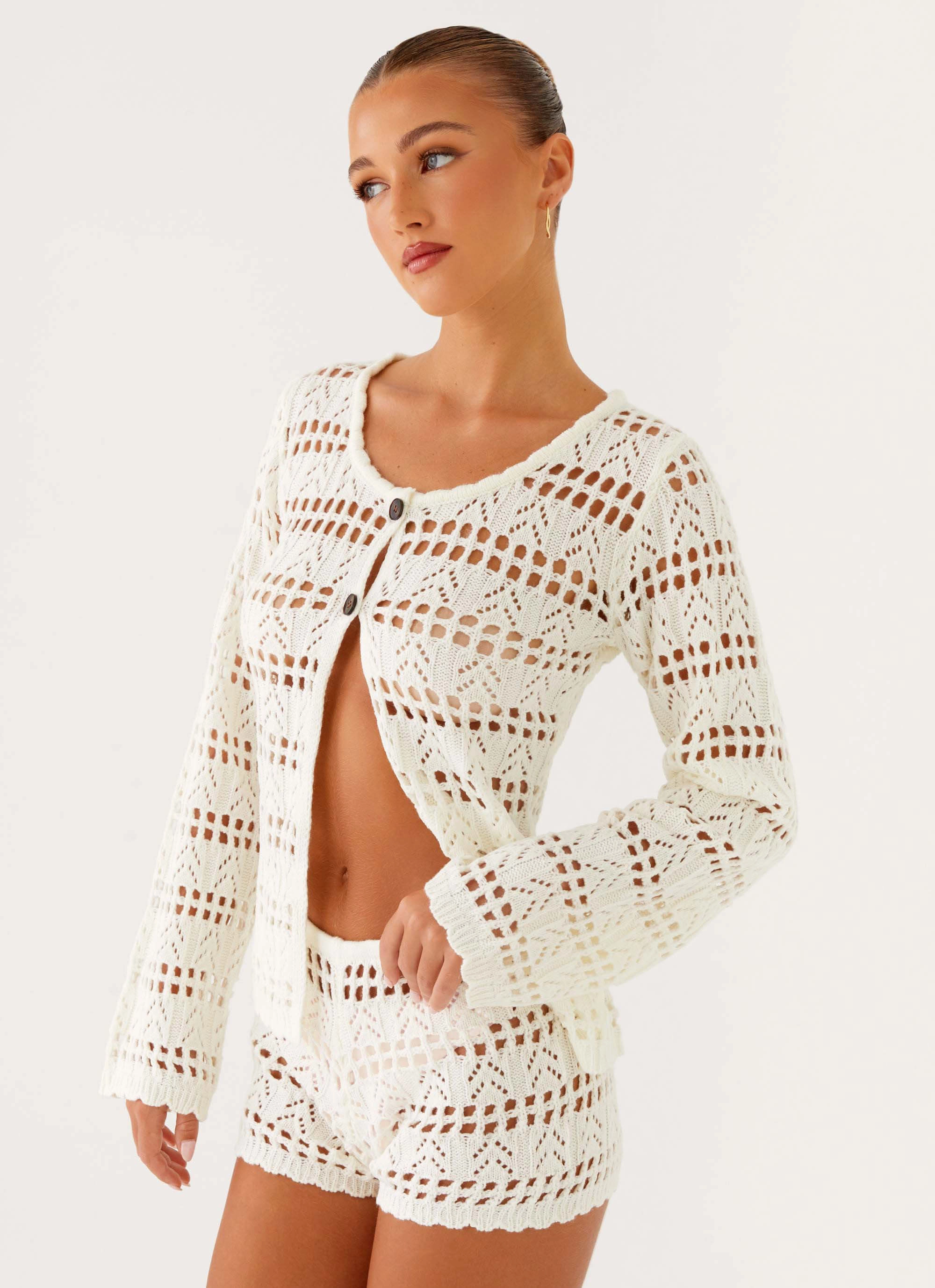 Baylock Crochet Long Sleeve Top - White PreShrunk Fabric