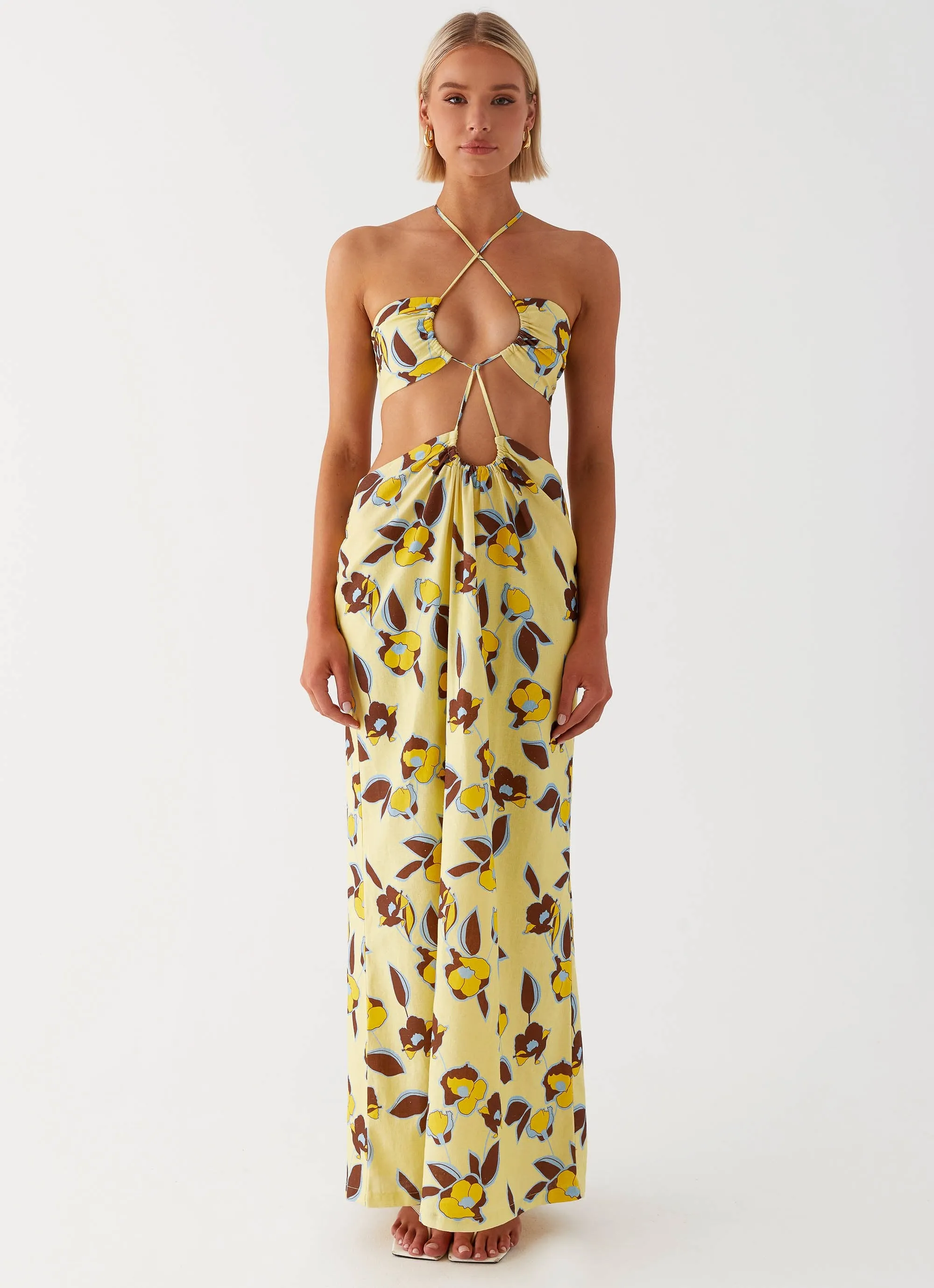 Graduation Ceremony Brushed Inner Lining Nora Linen Maxi Dress - Primrose