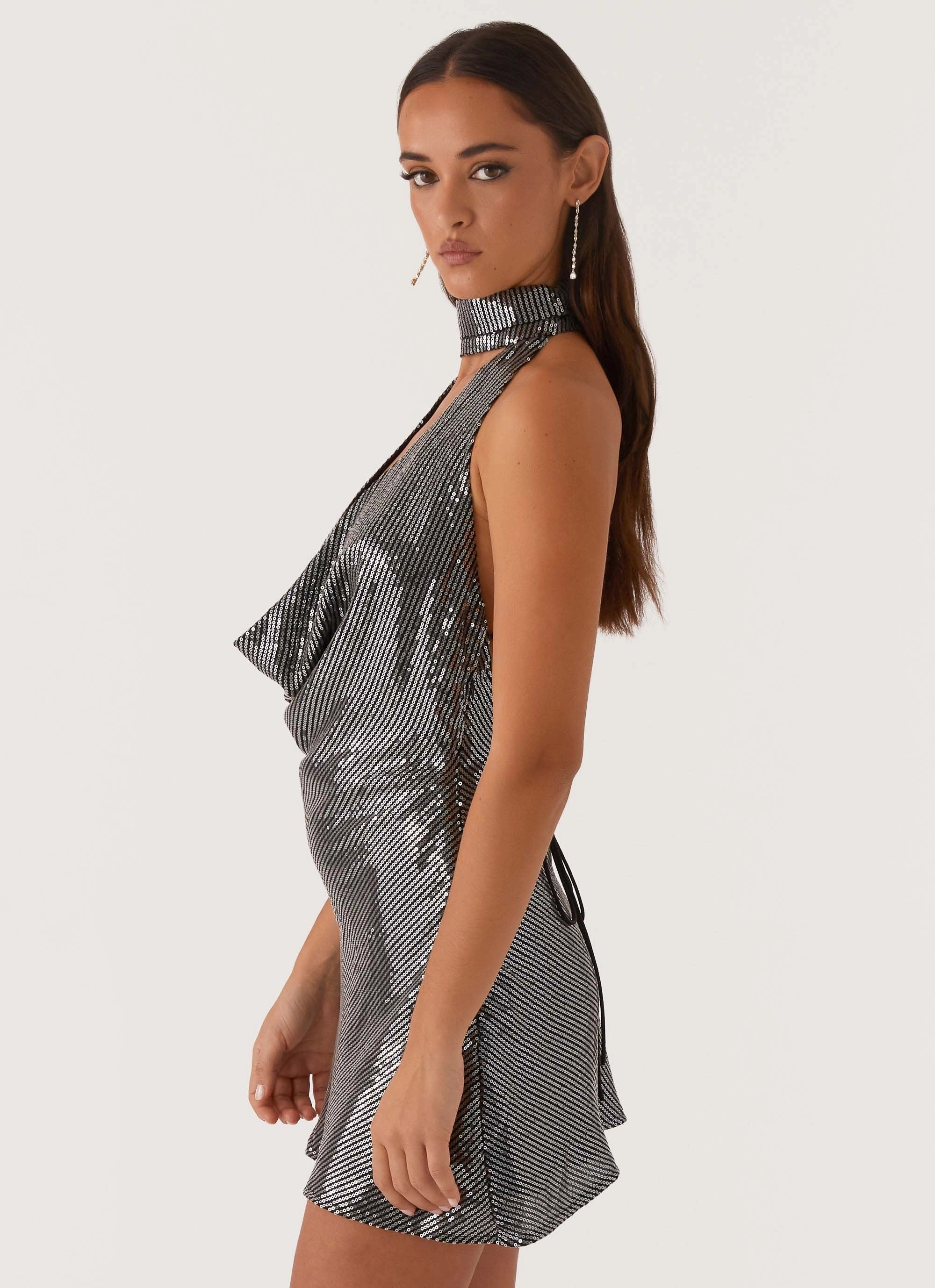 Everyday Layers Clean Cut Nora Sequin Cowl Neck Mini Dress - Black