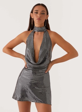 Nora Sequin Cowl Neck Mini Dress - Black Trendy Appearance Neutral Finish Nora Sequin Cowl Neck Mini Dress - Black
