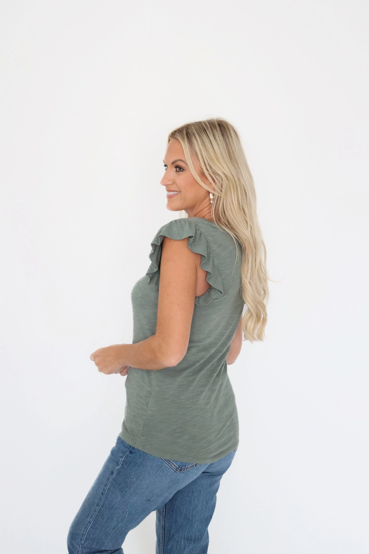 FadeResistant Finish North Ruffle Tank - Slate Green