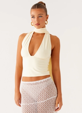 Milos Scarf Halter Neck Top - Yellow Non Irritating Label Relaxed Tank