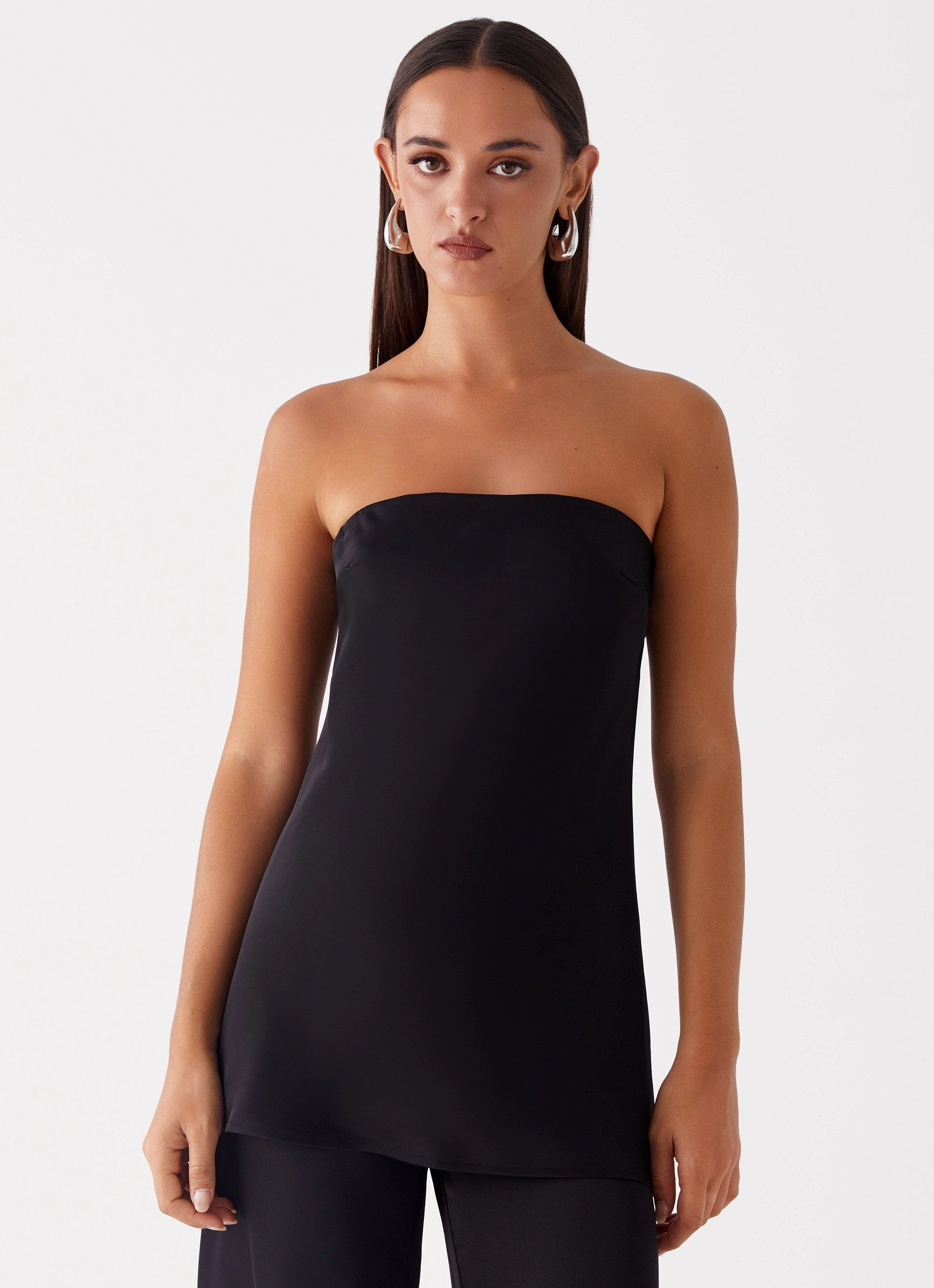 Cool and Breezy hypoallergenic material Zoey Satin Tube Top - Black