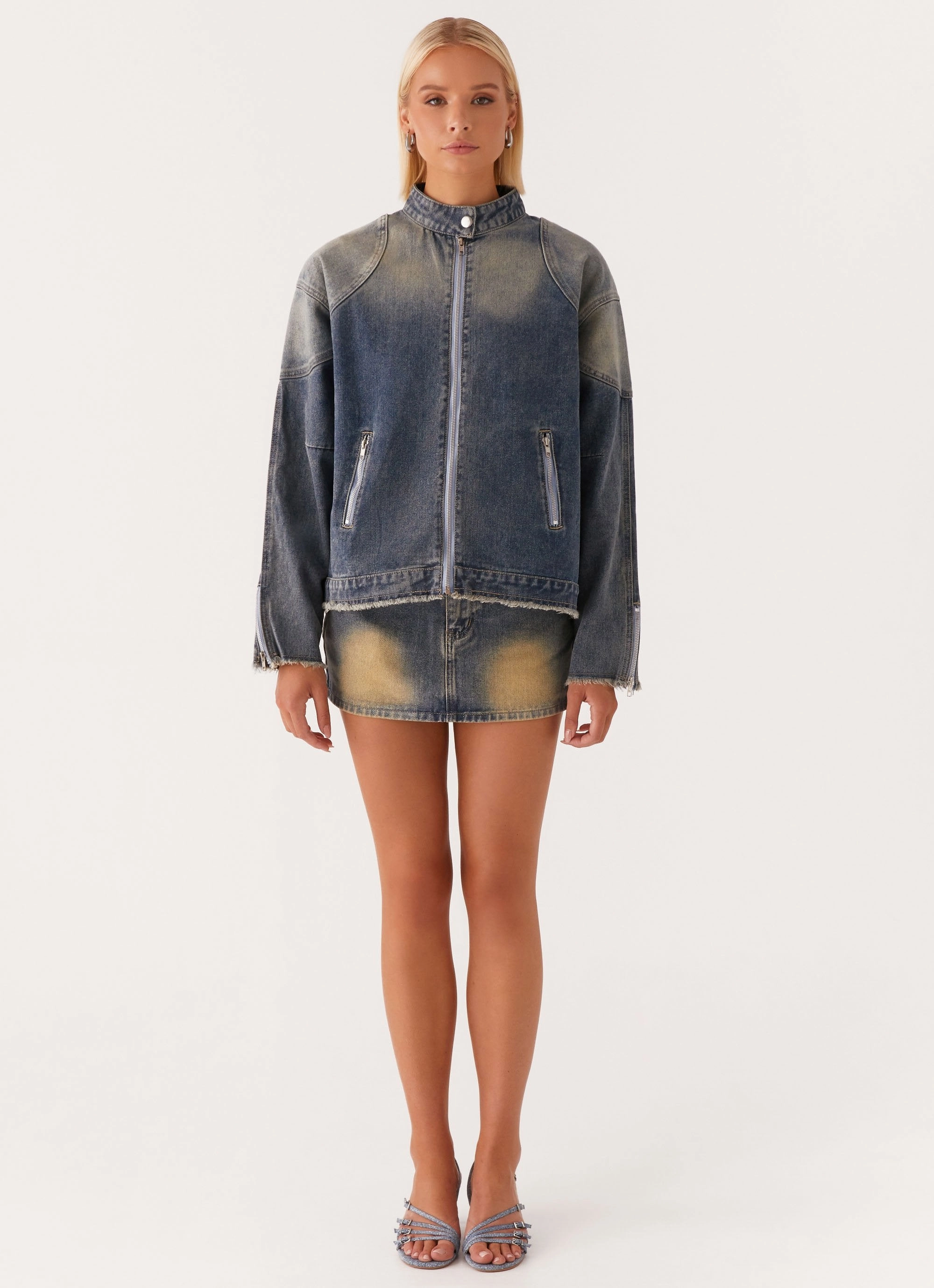 Recycled Polyester WaterResistant Coating Not Like Us Denim Jacket - Vintage