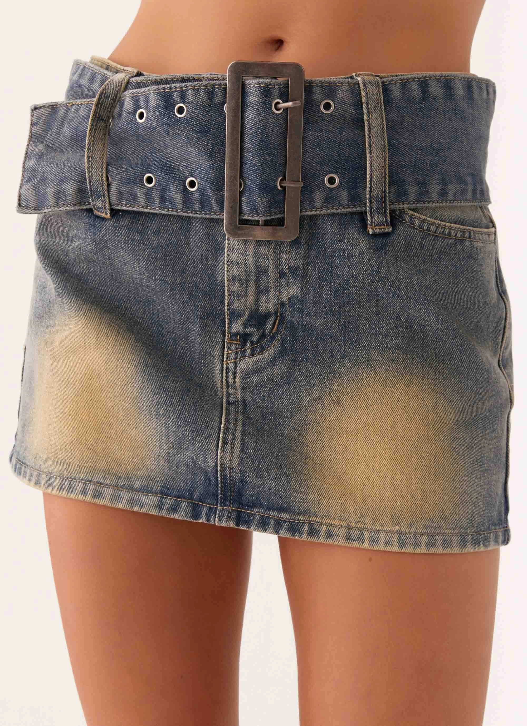 Not Like Us Denim Mini Skirt - Vintage LightReflectiveTrim