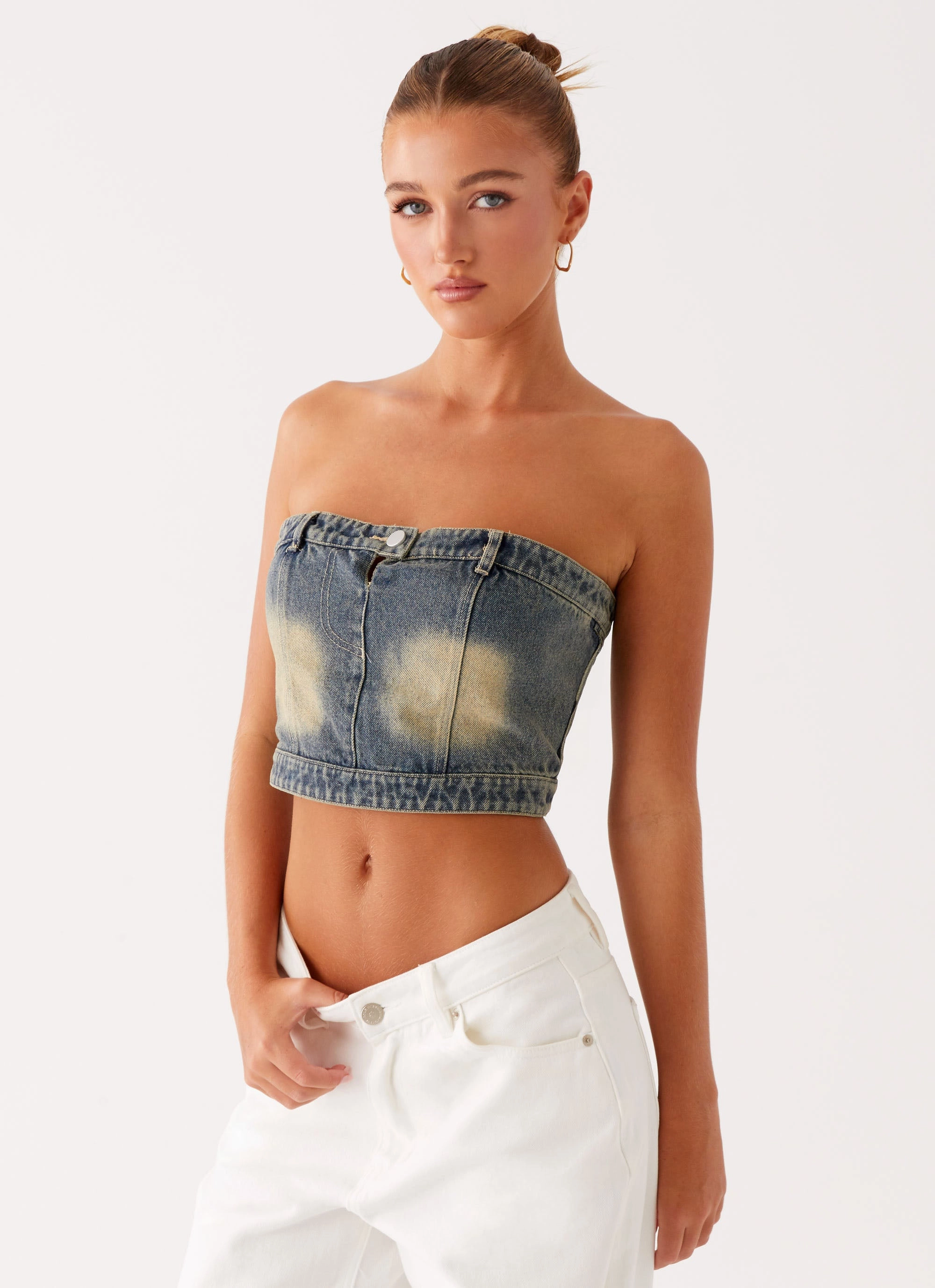 MinimalistCut Not Like Us Denim Top - Vintage