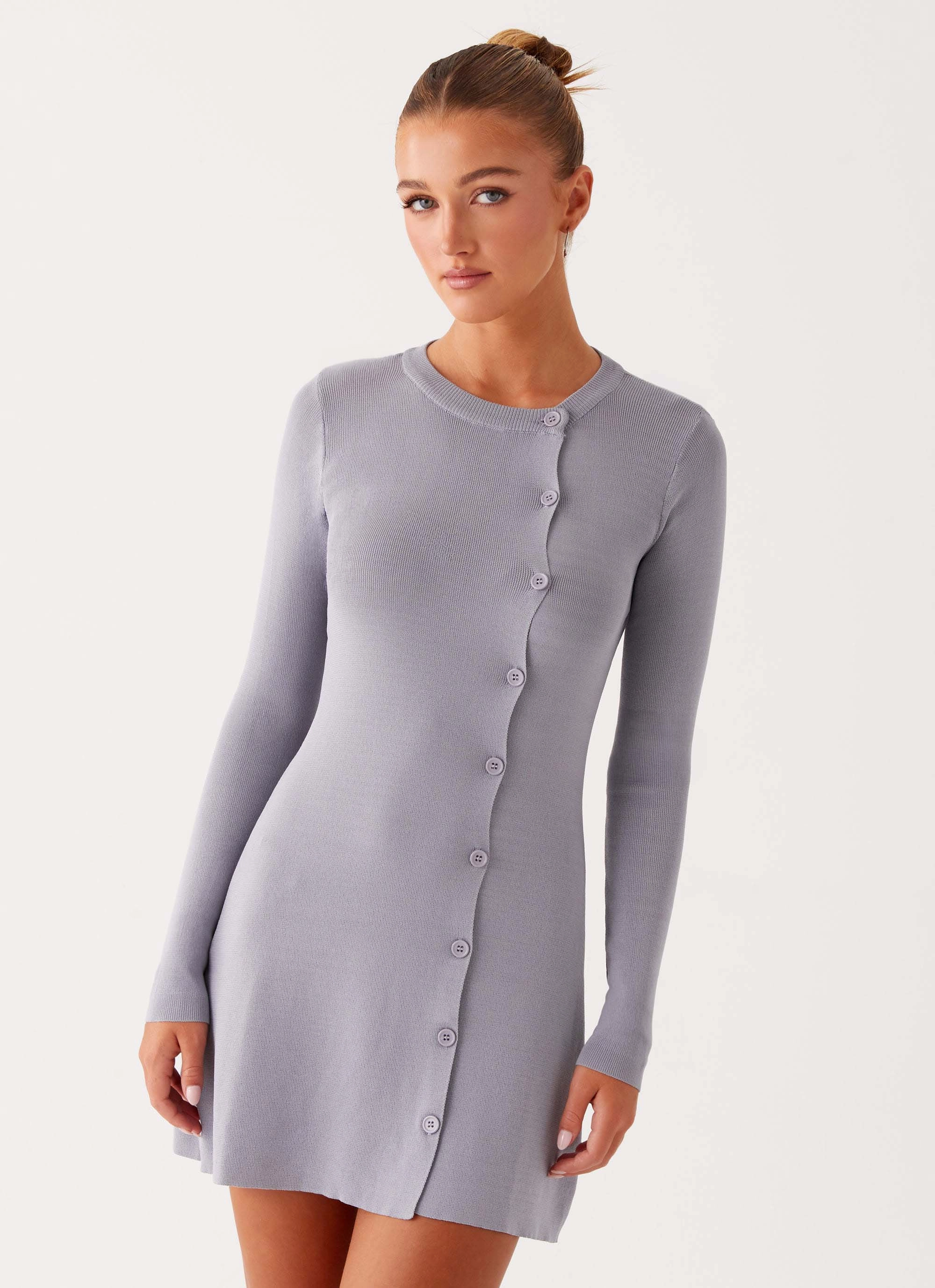 Eco-Lining Not One Time Long Sleeve Knit Mini Dress - Grey