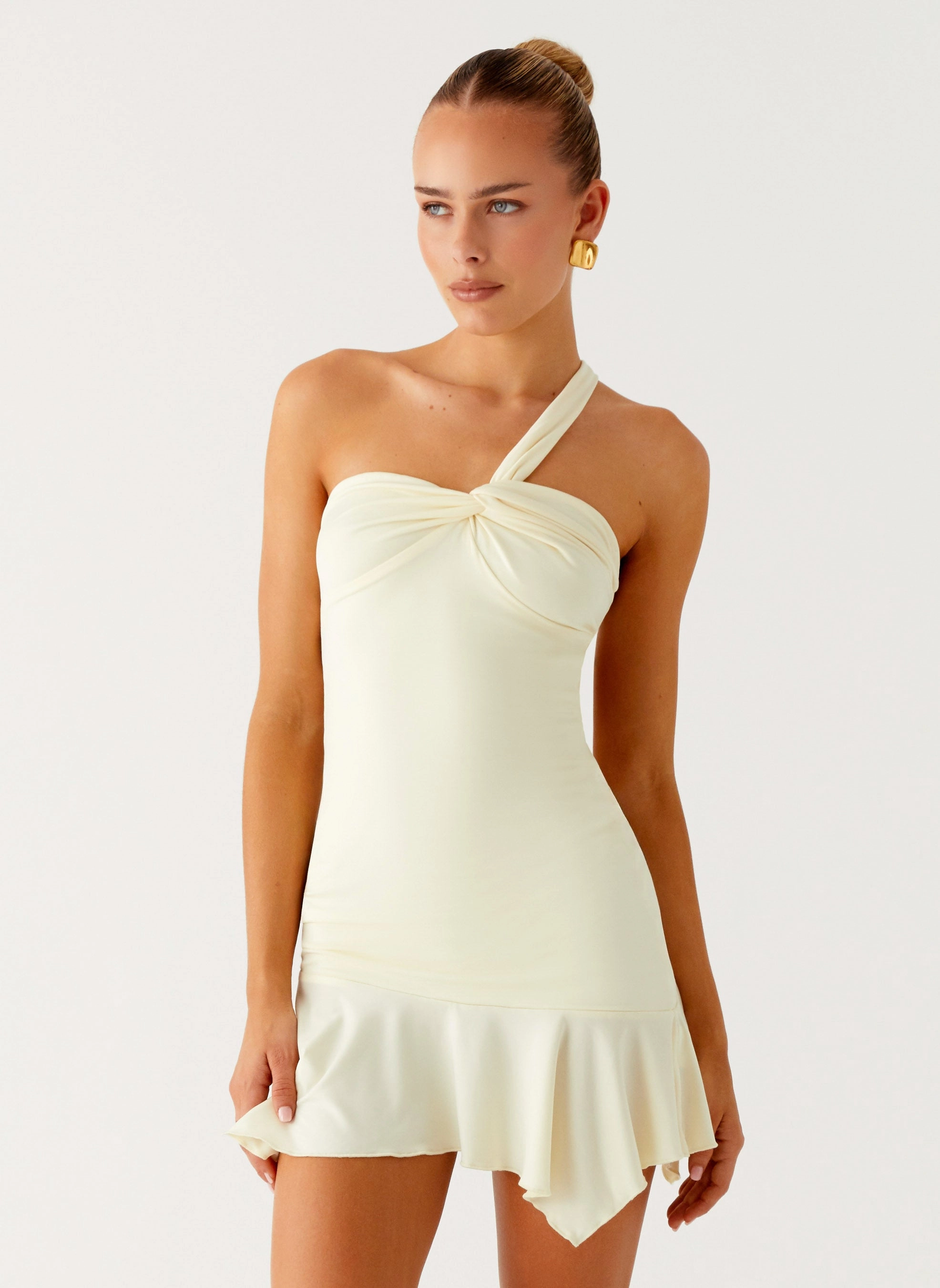 Not Your Fan Cut Out Mini Dress - Yellow Evening Look Easy Layering Piece