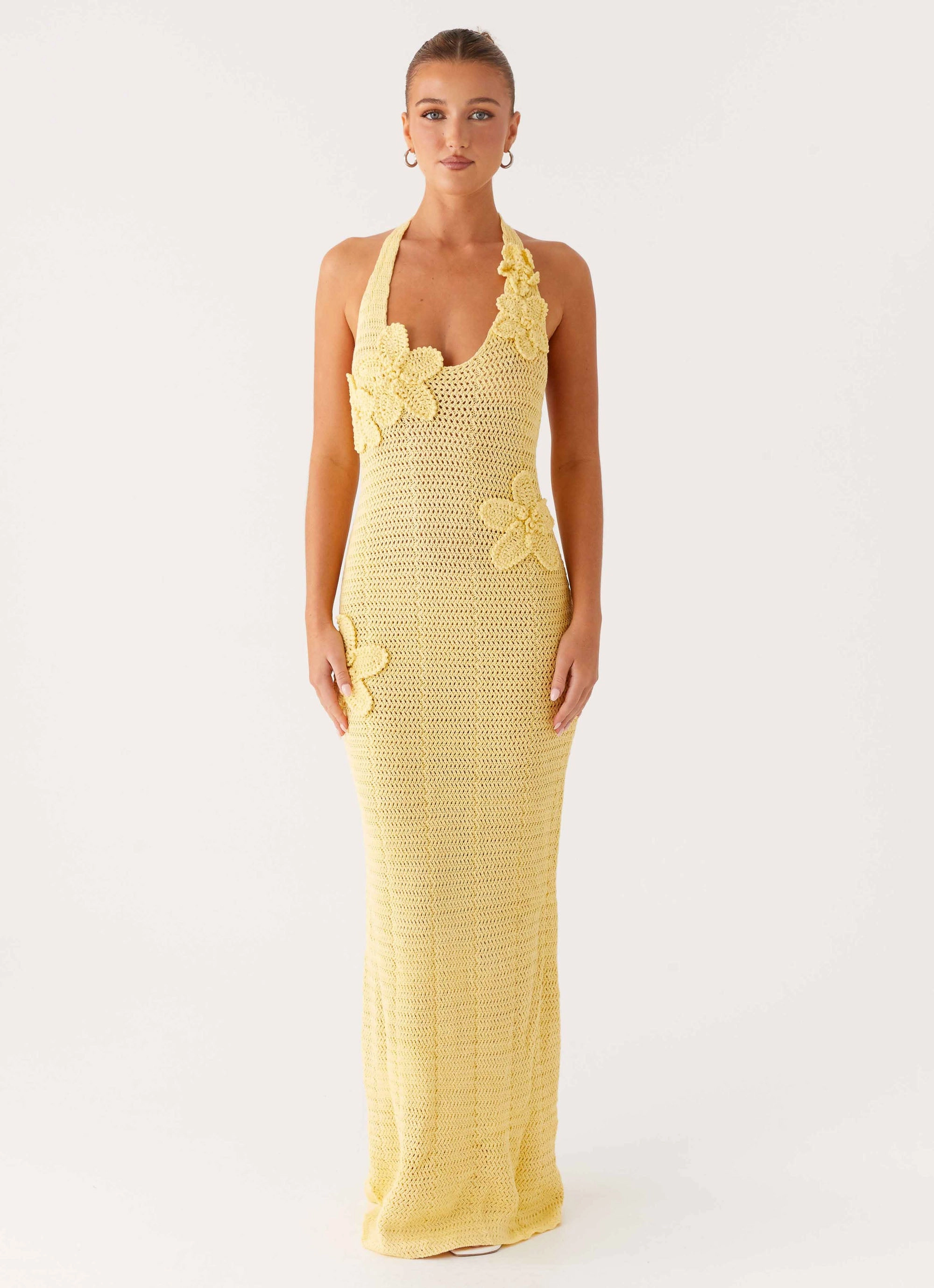 Novalee Flower Crochet Maxi Dress - Yellow Cozy Touch Summer Fashion